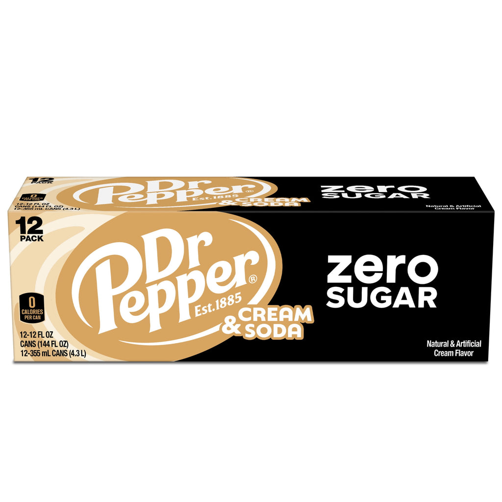 Dr Pepper & Cream Zero Sugar Soda Pop Cans 12 Fl Oz 12 Pack