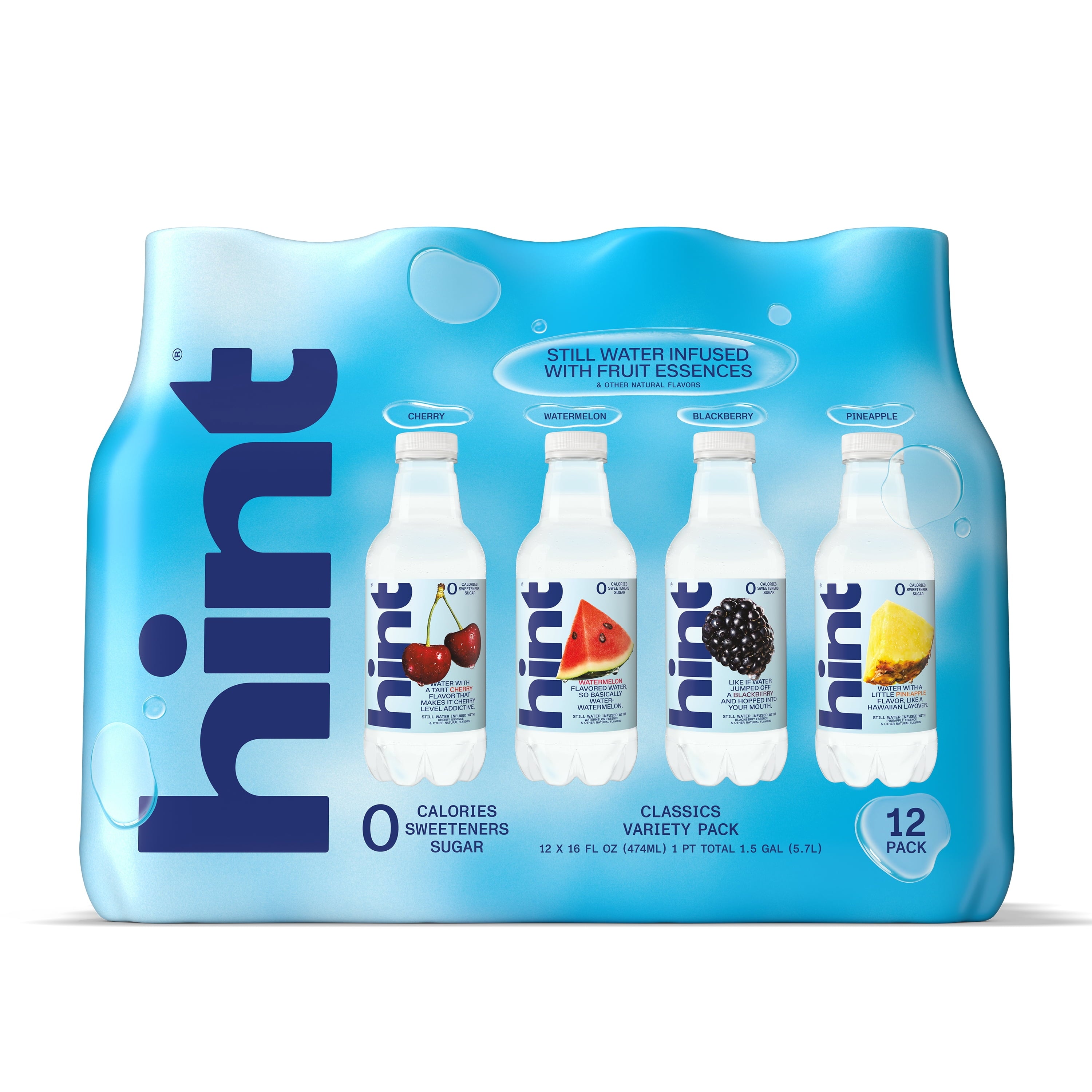 Hint Blue 4-Flavor Variety Pack Flavored Water 16 fl oz 12 Pack Plastic Bottles