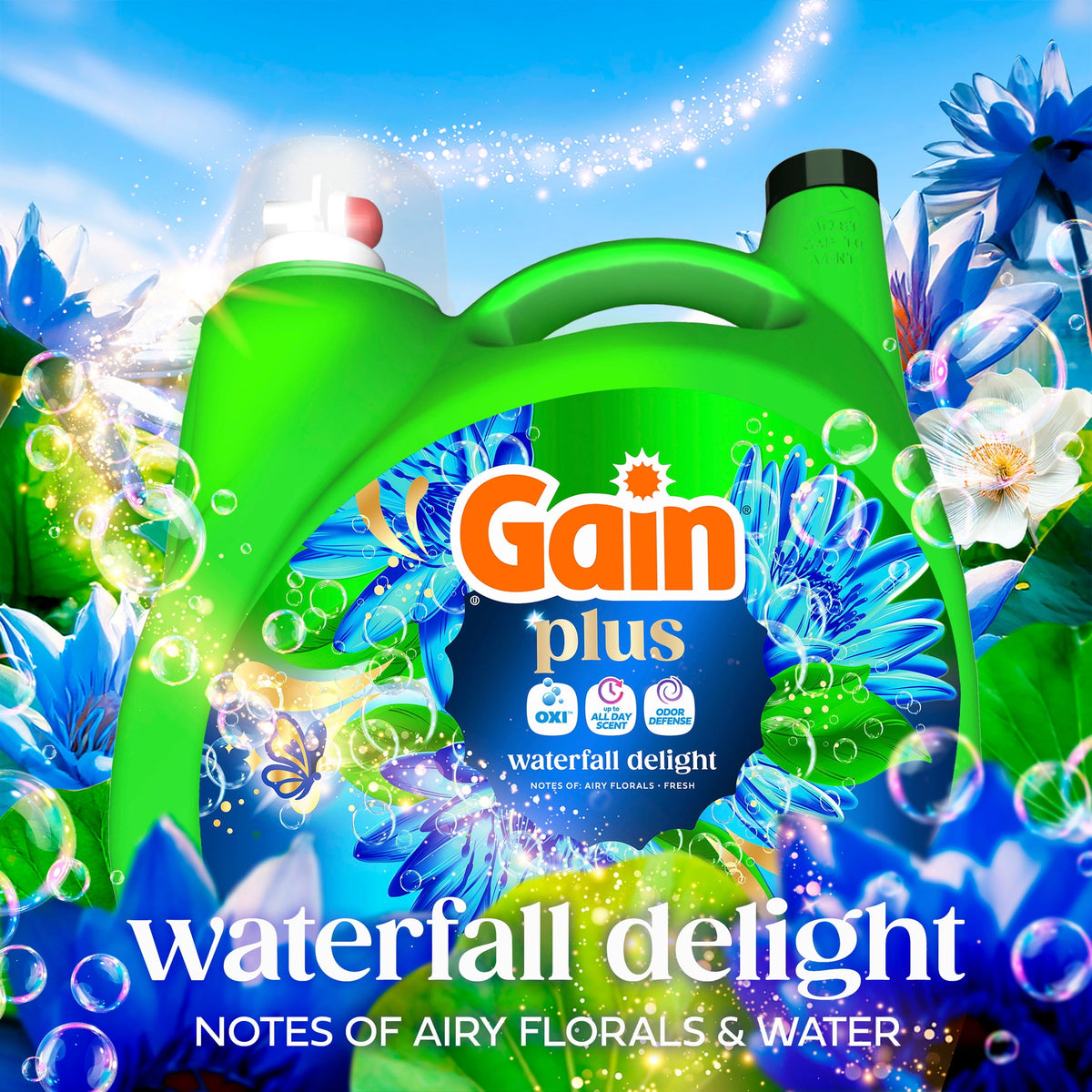 Gain Plus Liquid Laundry Detergent Odor Defense + OXI Waterfall Delight Scent 170 fl oz 129 Loads