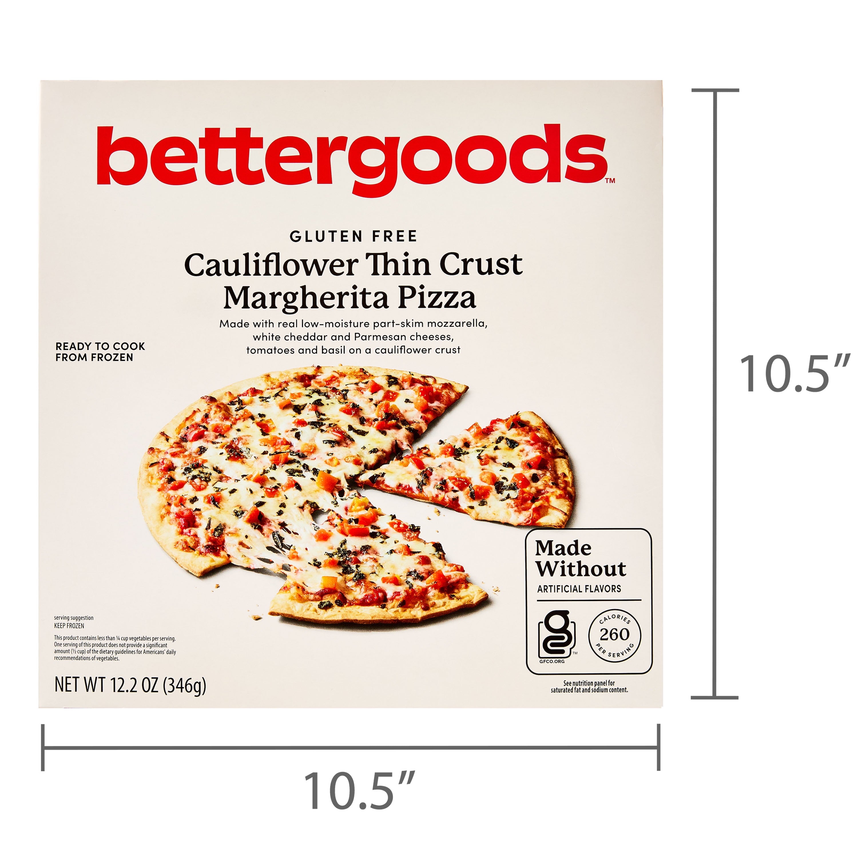Bettergoods Gluten-Free Cauliflower Thin Crust Margherita Pizza 11.8 Oz Frozen