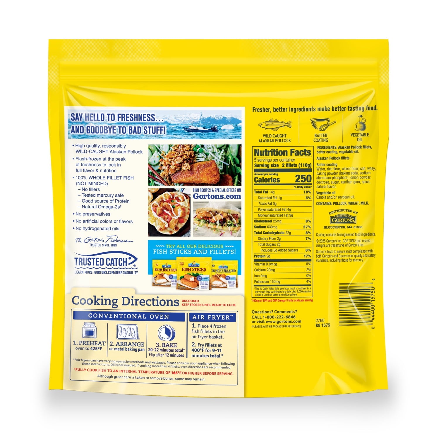 Gorton's Crispy Battered Wild Caught Alaskan Pollock Fillets Frozen 19 Oz 10 Count