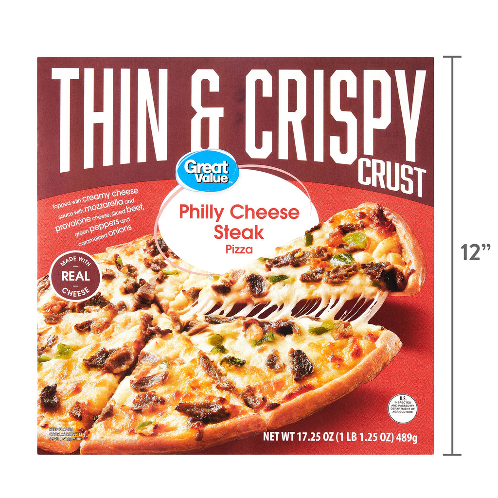 Great Value Thin Crust Philly Cheesesteak Pizza Frozen 17.25 Oz
