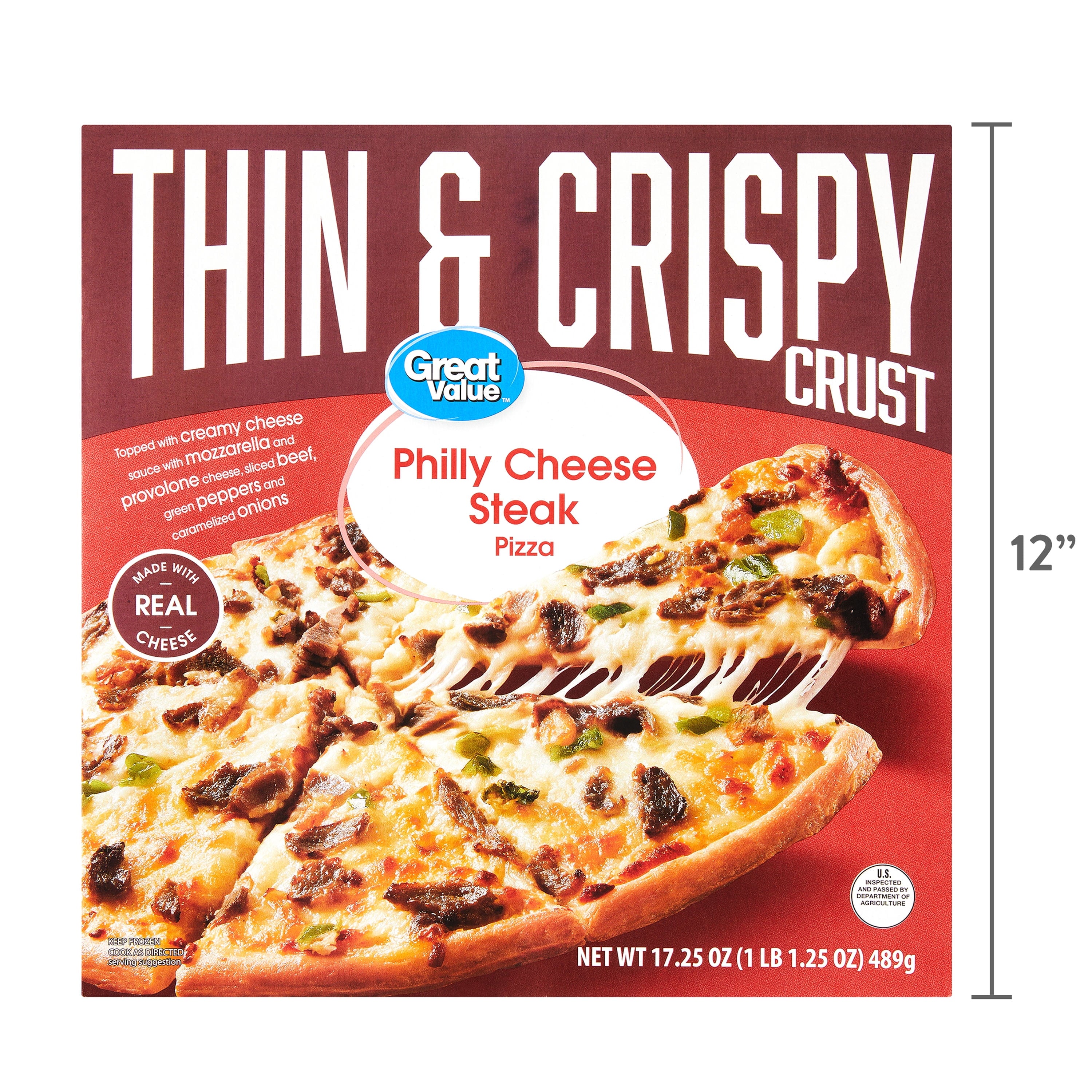 Great Value Thin Crust Philly Cheesesteak Pizza Frozen 17.25 Oz
