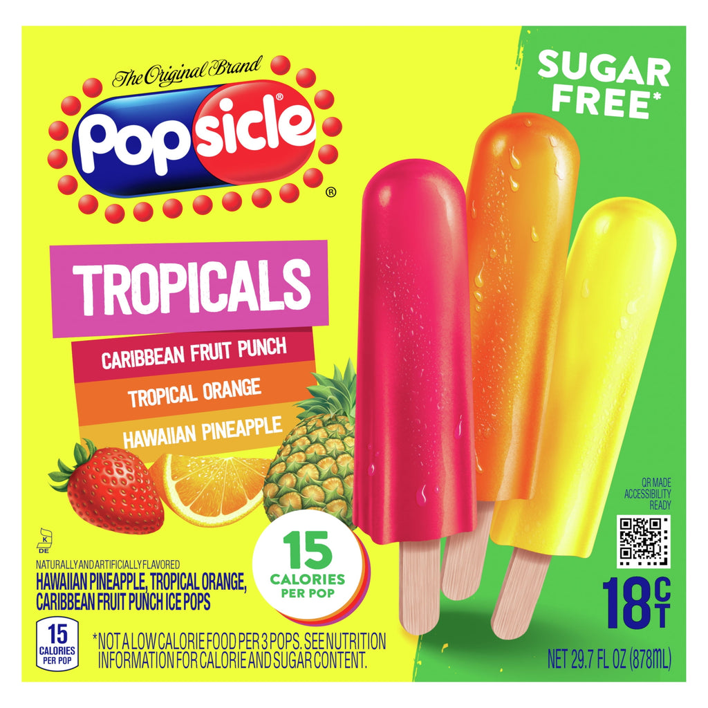 Popsicle Tropicals Ice Pops Orange Grape Pineapple 18 Count 29.7 Fl Oz