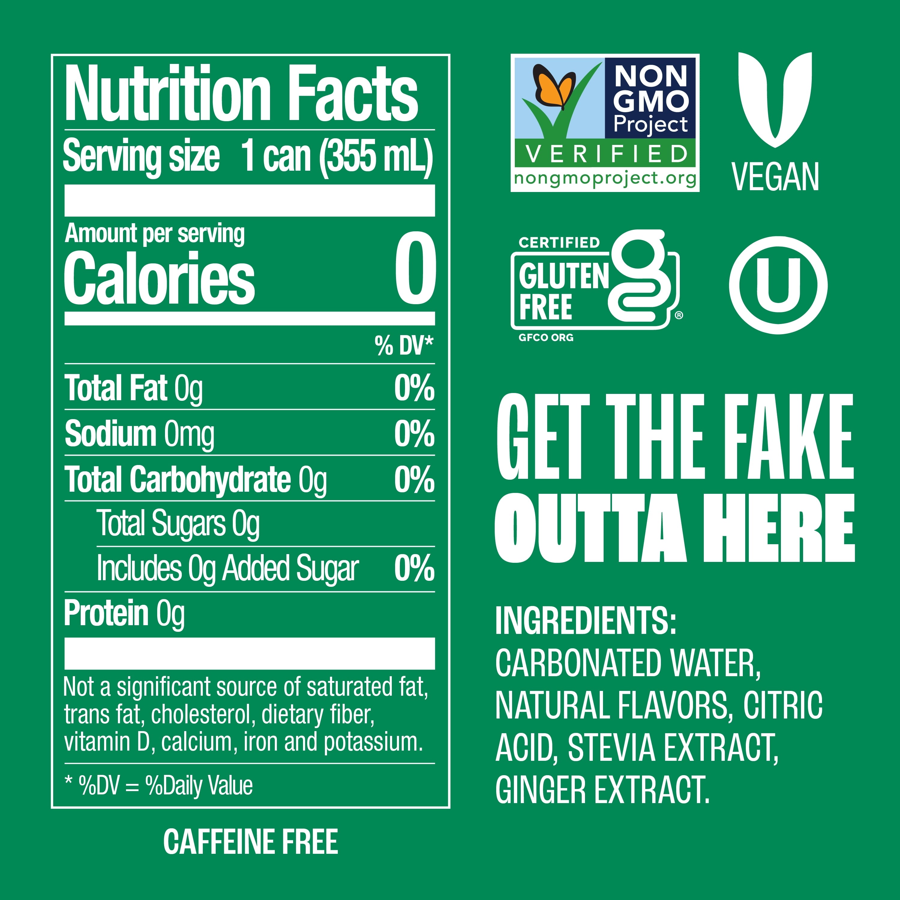 Zevia Zero Sugar Caffeine-Free Ginger Ale Soda Pop Cans 12 Fl Oz 8 Pack