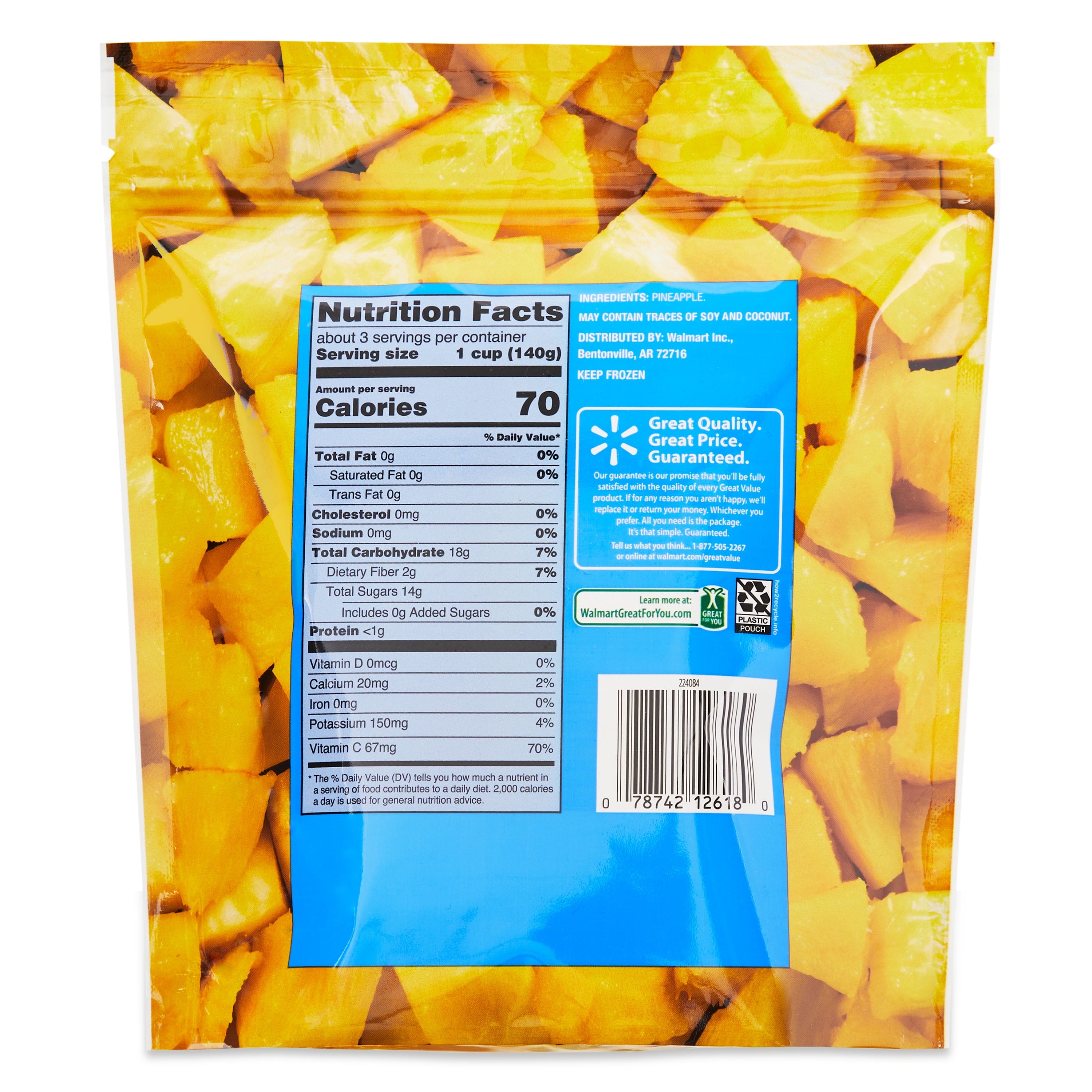 Great Value Pineapple Chunks Frozen 16 Oz