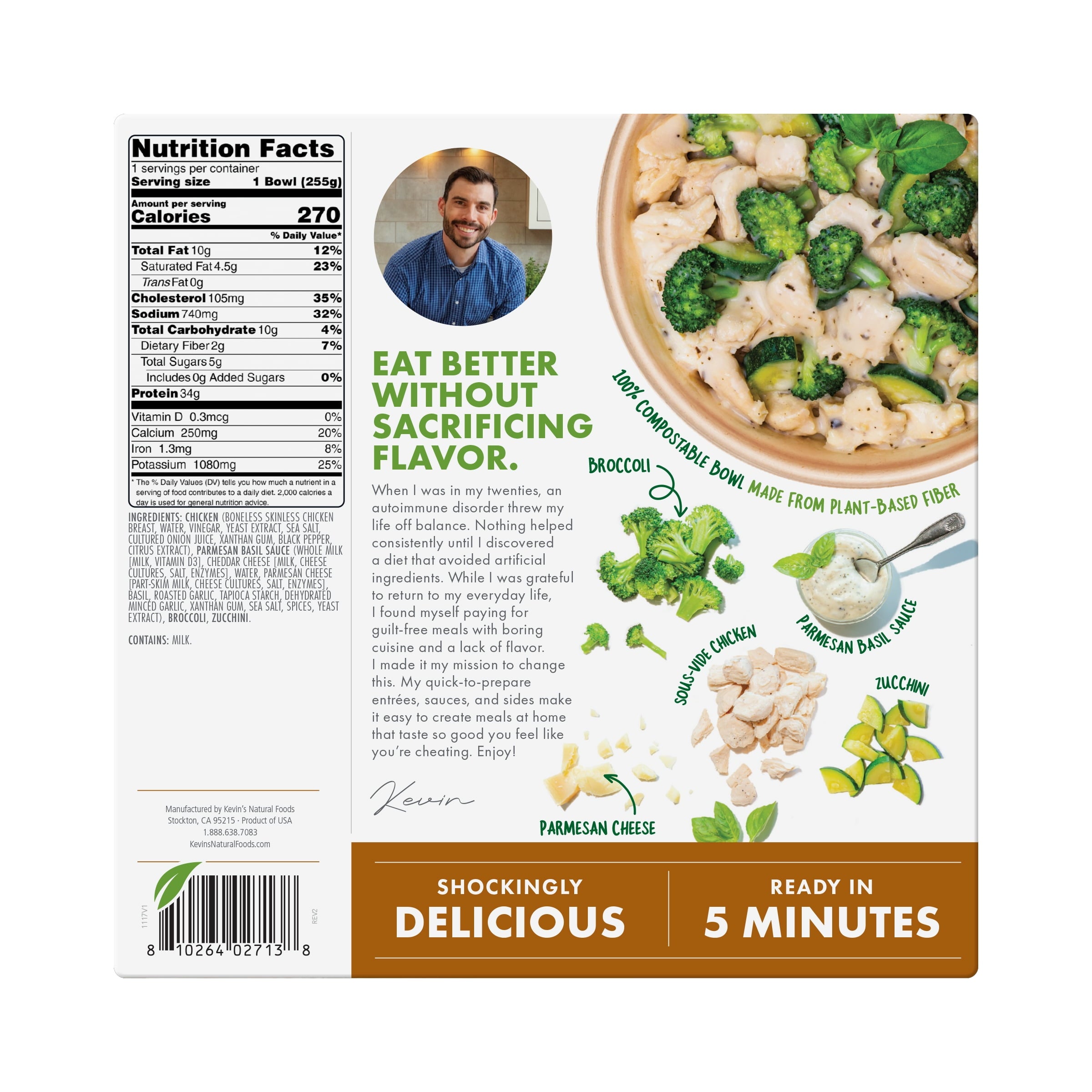 Kevin's Natural Foods Parmesan Basil Chicken Frozen Meal 9.5 Oz