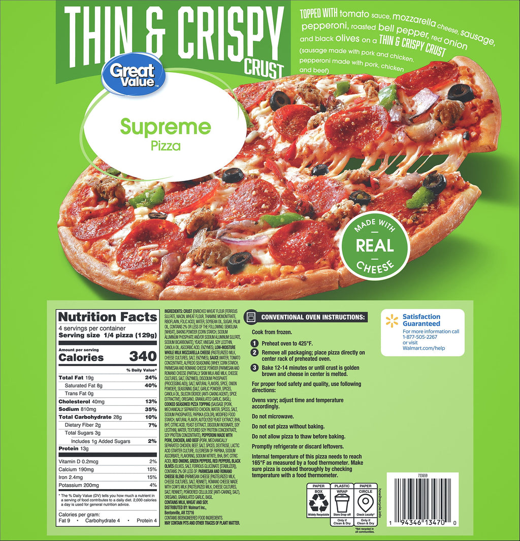 Great Value Thin Crust Supreme Frozen Pizza 18.25 Oz