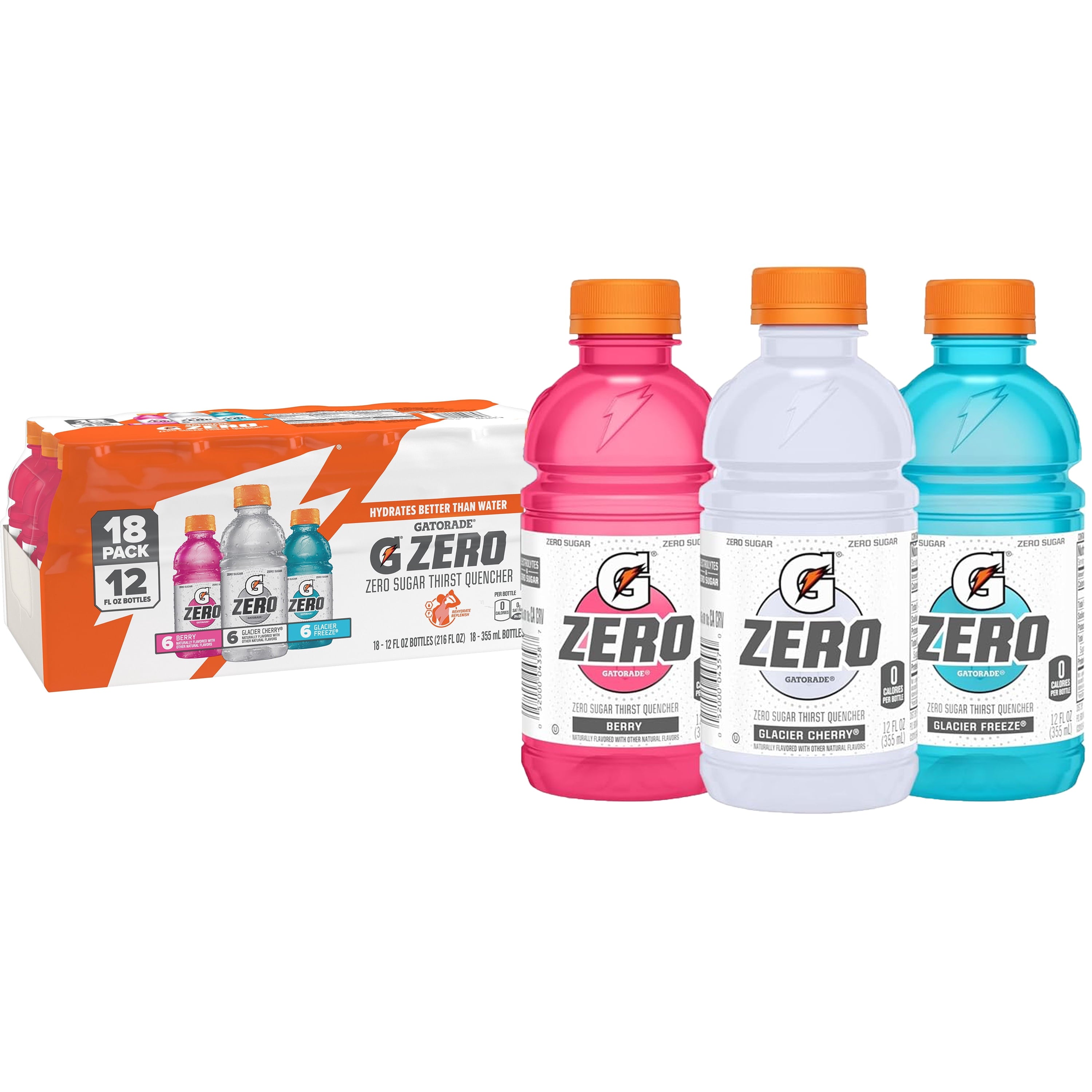 Gatorade Zero Sports Drink Berry Glacier Cherry Glacier Freeze Variety Pack 12 fl oz 18 Count