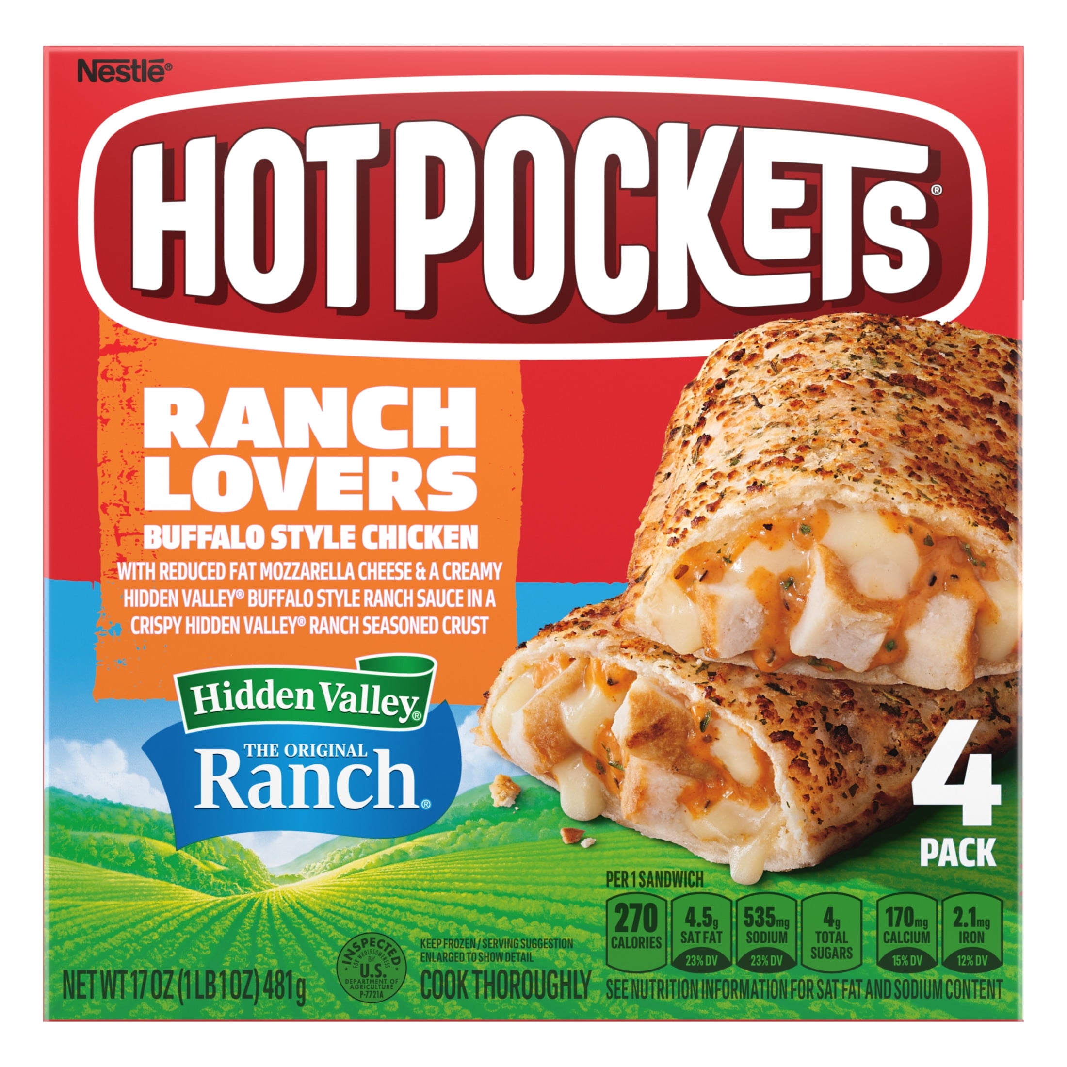 Hot Pockets Ranch Lovers Buffalo Style Chicken Hidden Valley Ranch Frozen Sandwich 4 Count 17 Oz
