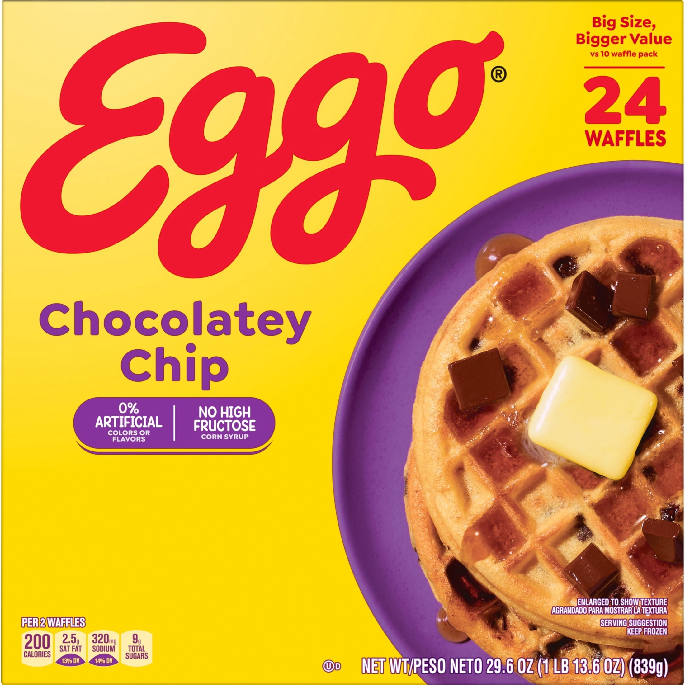 Eggo Chocolatey Chip Waffles Frozen Breakfast 29.6 Oz 24 Count