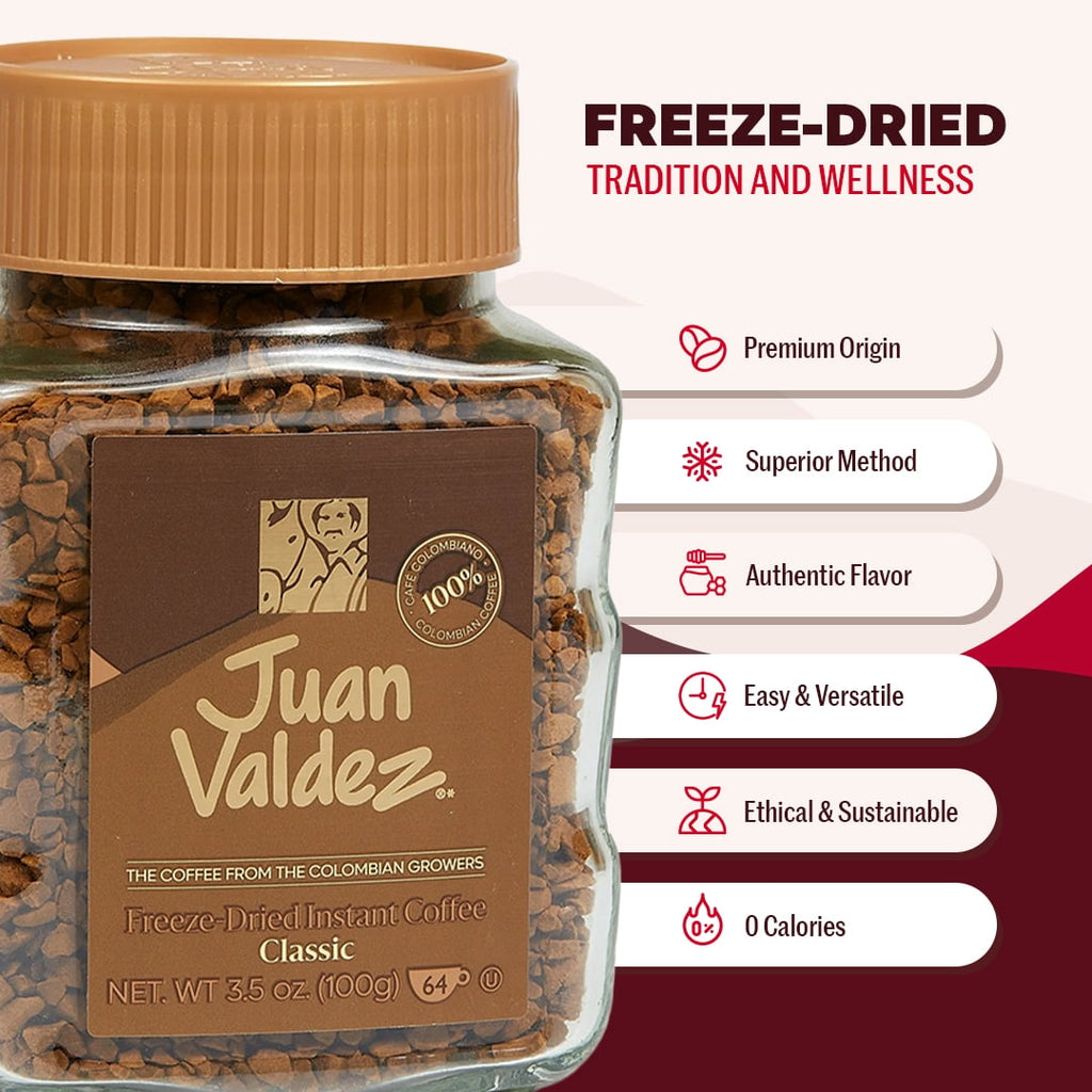 Juan Valdez Classic Naturally Caffeinated Medium Instant Coffee 3.35 oz Jar