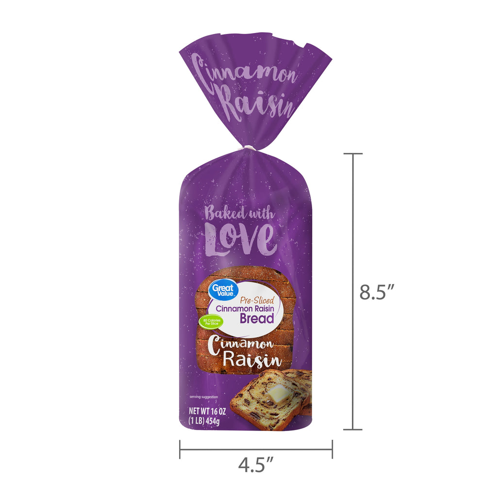 Pre-Sliced Cinnamon Raisin Bread Loaf 16 Oz 1 Count Great Value