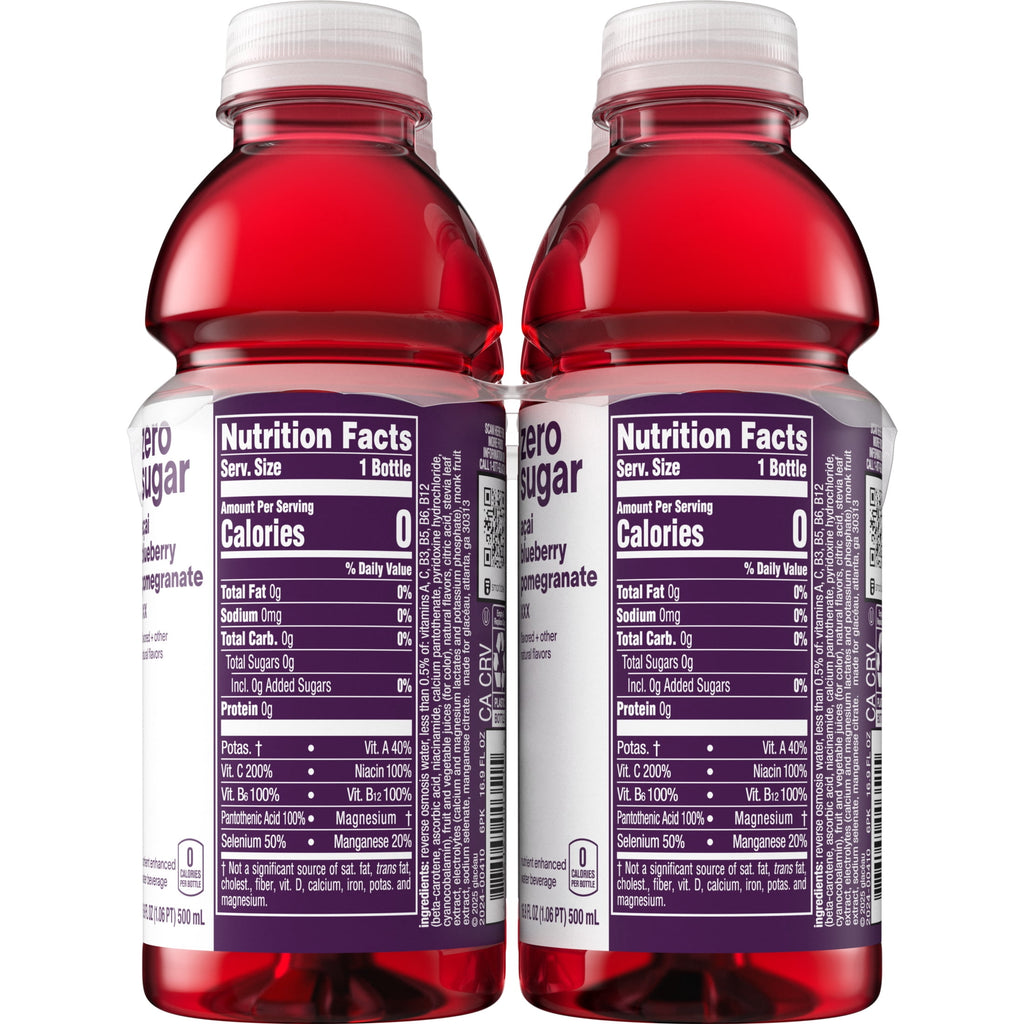 vitaminwater XXX Zero Sugar Acai-Blueberry-Pomegranate Water Beverage 16.9 fl oz Plastic Bottles 6 Pack