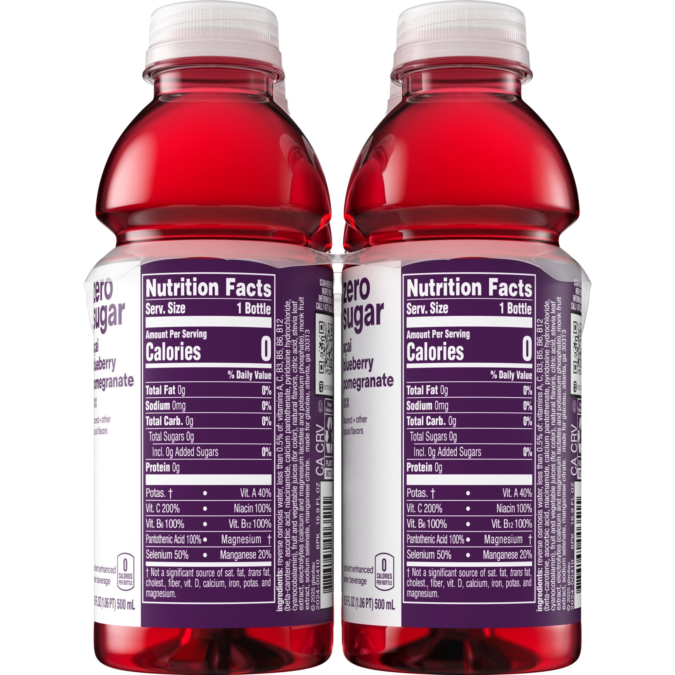 vitaminwater XXX Zero Sugar Acai-Blueberry-Pomegranate Water Beverage 16.9 fl oz Plastic Bottles 6 Pack