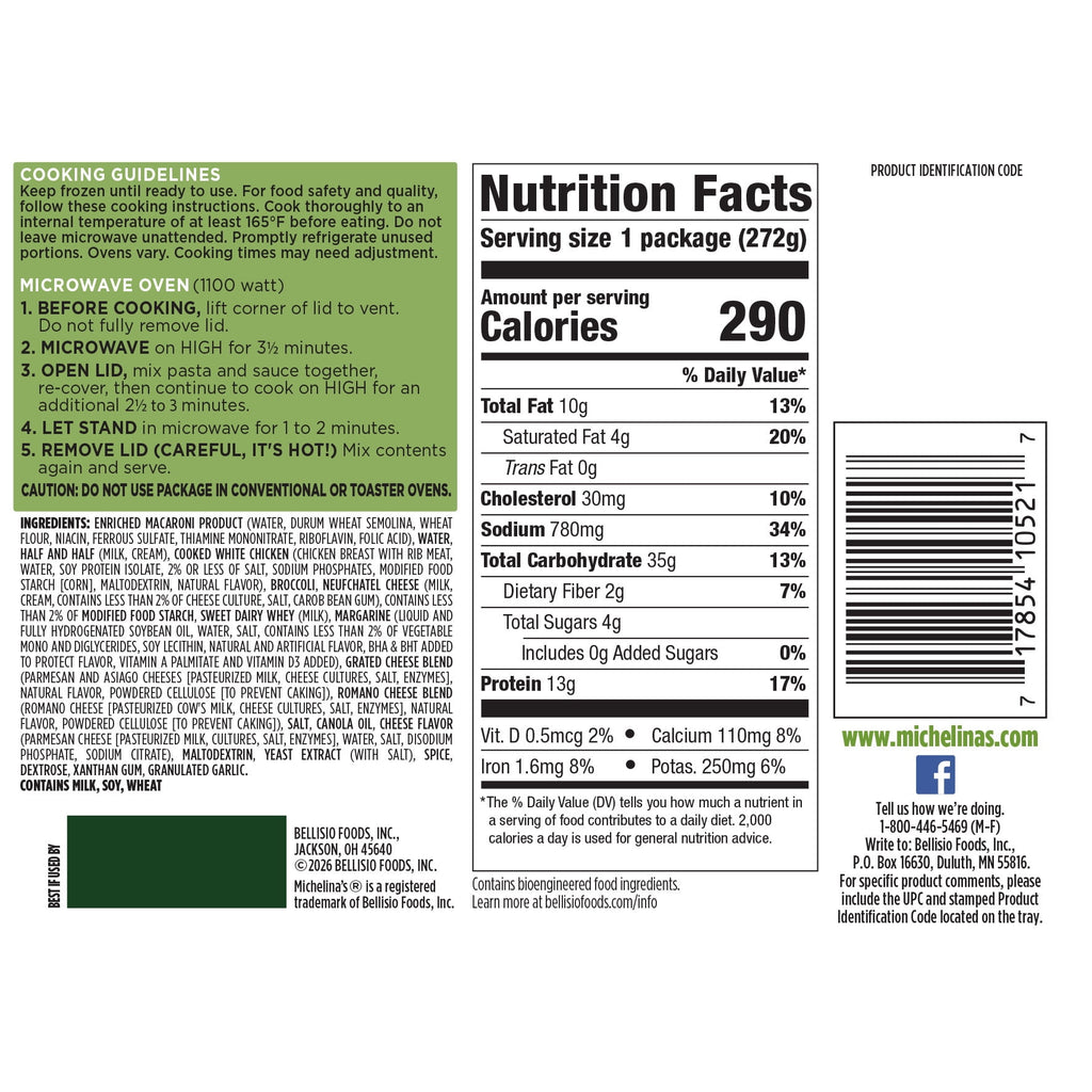 Michelina's Fettuccine Alfredo with Chicken and Broccoli Frozen Meal 9.6 Oz