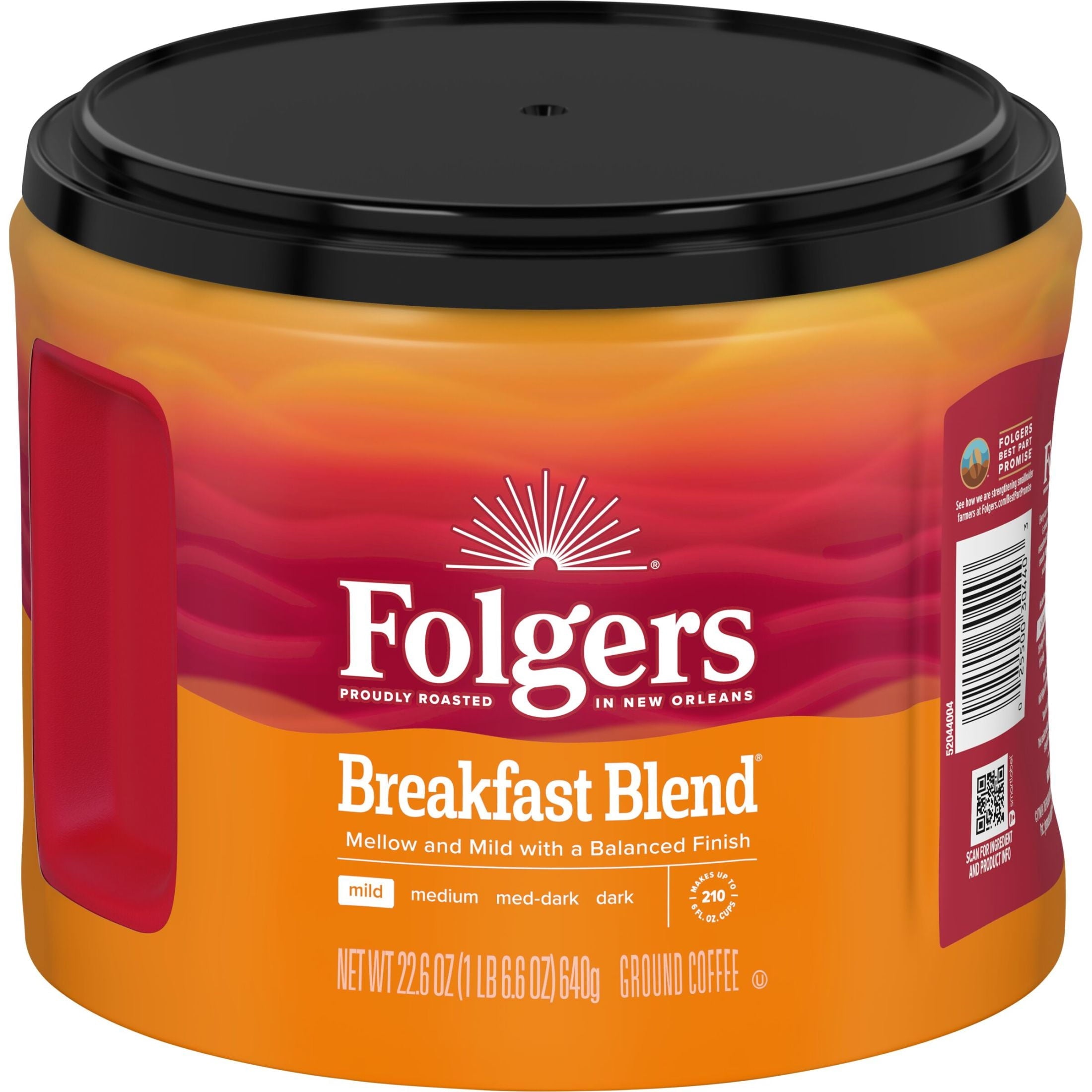 Folgers Breakfast Blend Mild Roast Ground Coffee 22.6 oz Canister
