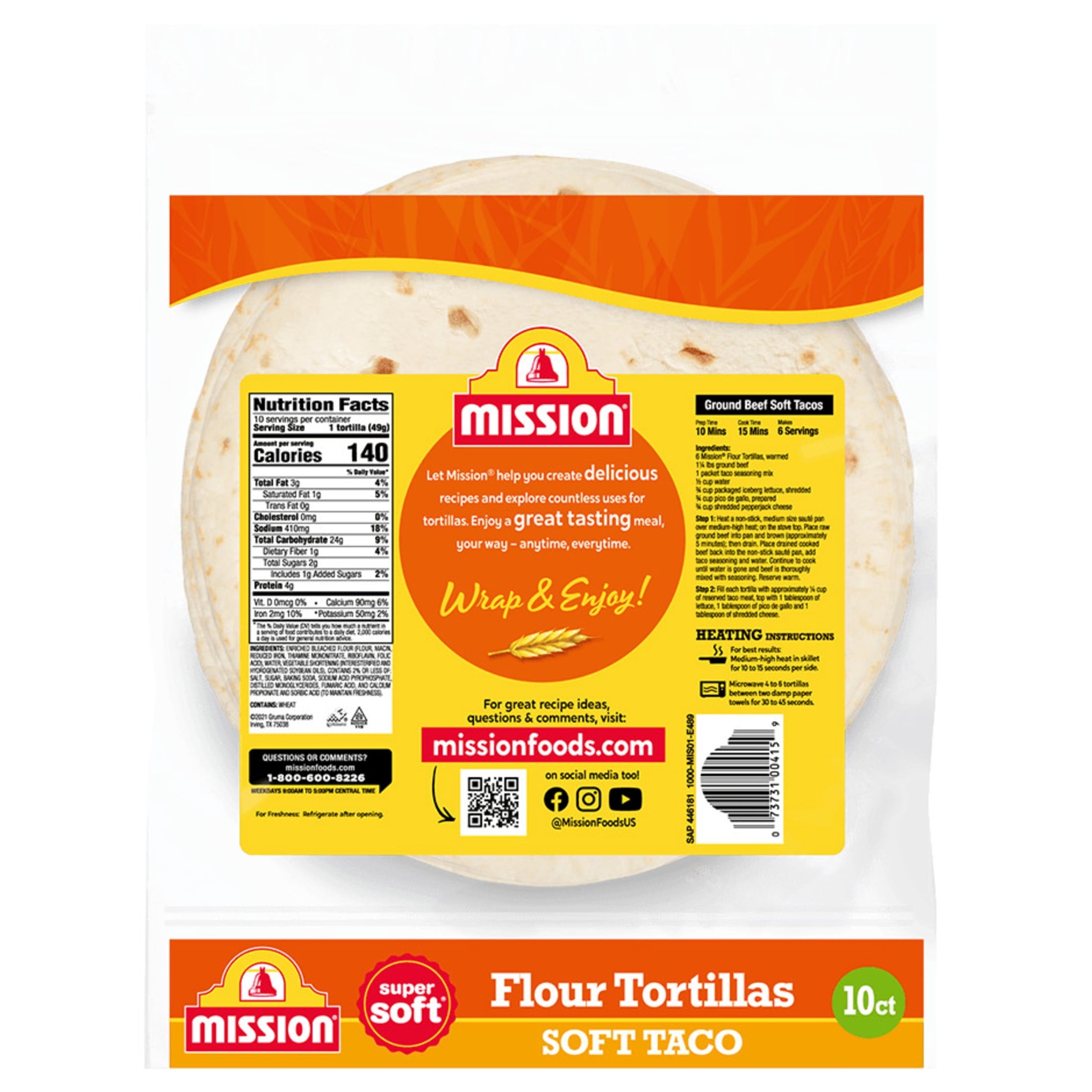 Super Soft Flour Tortillas Soft Taco Size 10 Count Mission