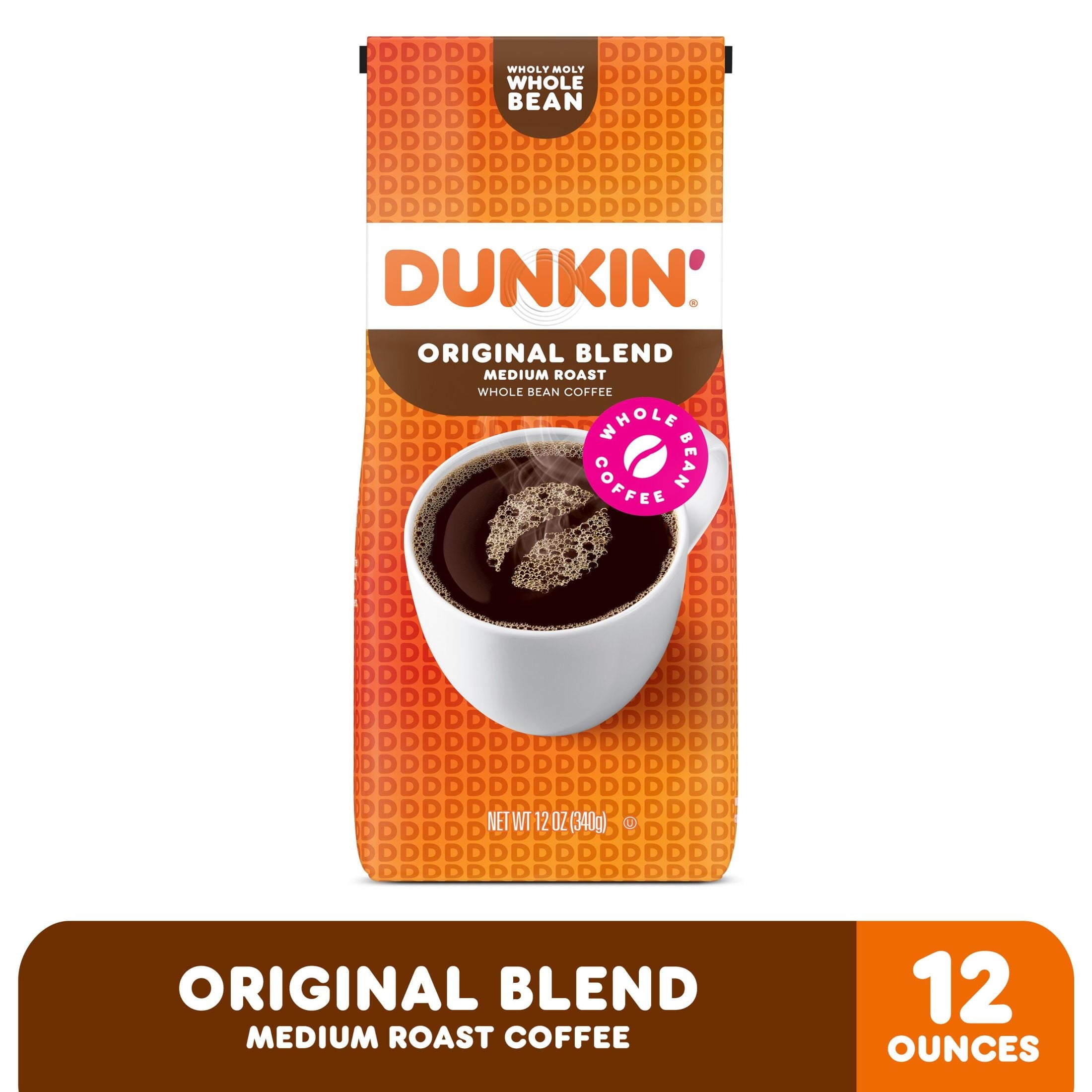 Dunkin' Original Blend Naturally Caffeinated Medium Roast Whole Bean Coffee 12 oz Bag