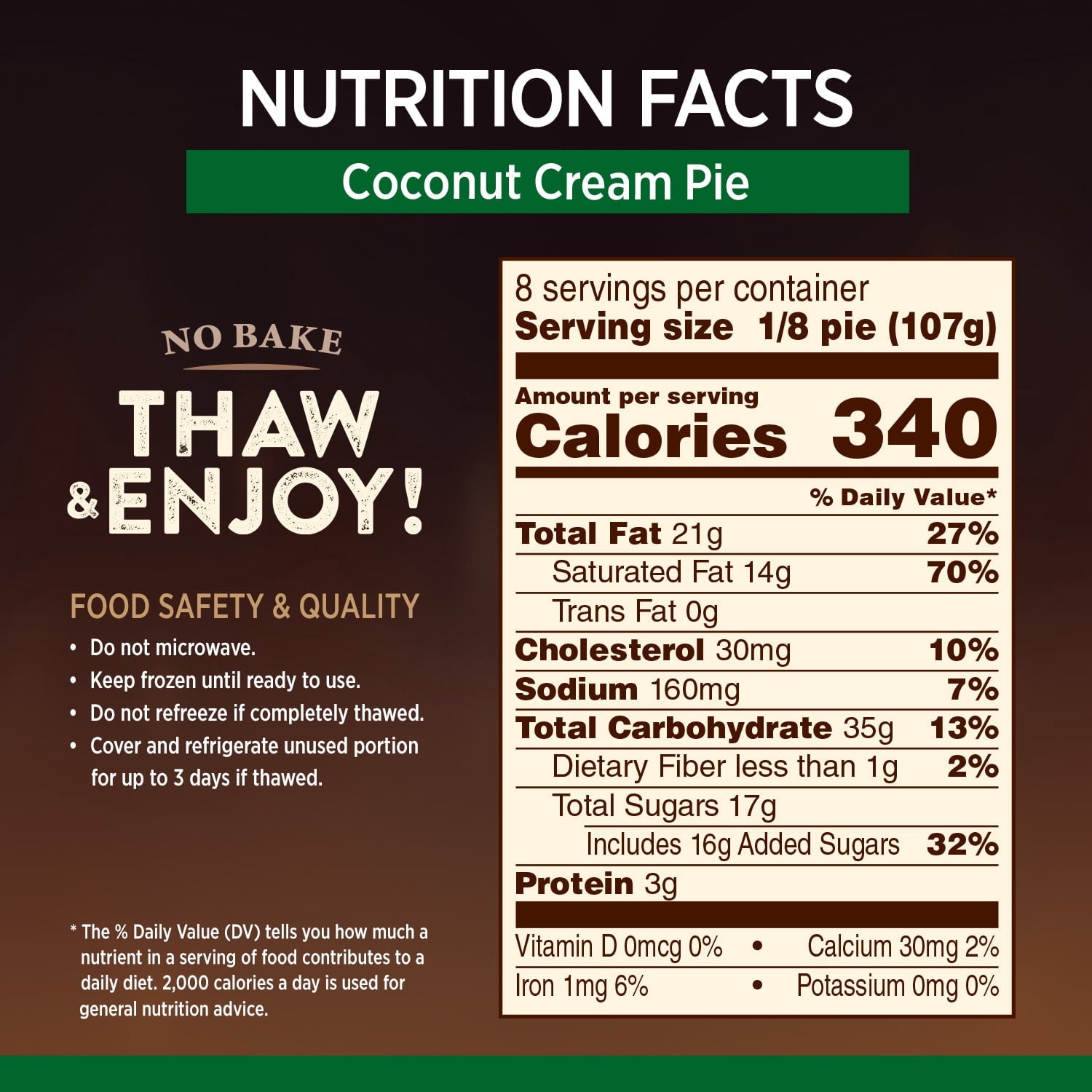 Coconut Cream Pie 30.3 Oz 8 Servings Marie Callender's