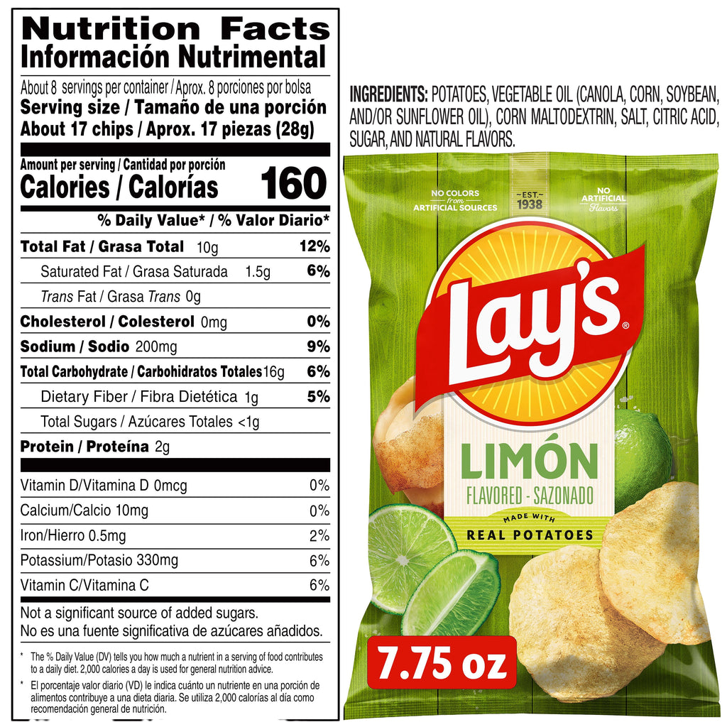 Limón Flavored Potato Chips 7.75 Oz Lay's