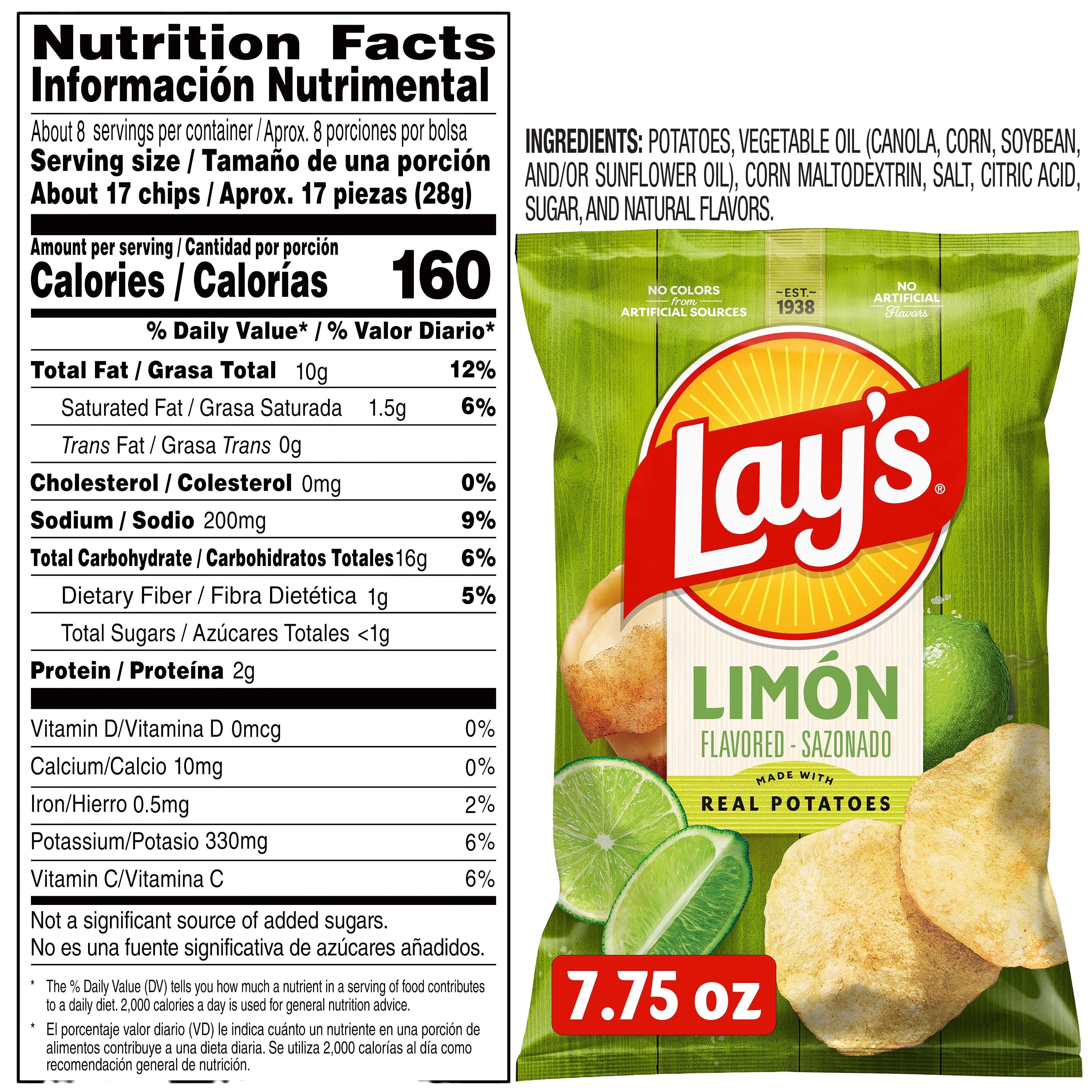 Limón Flavored Potato Chips 7.75 Oz Lay's