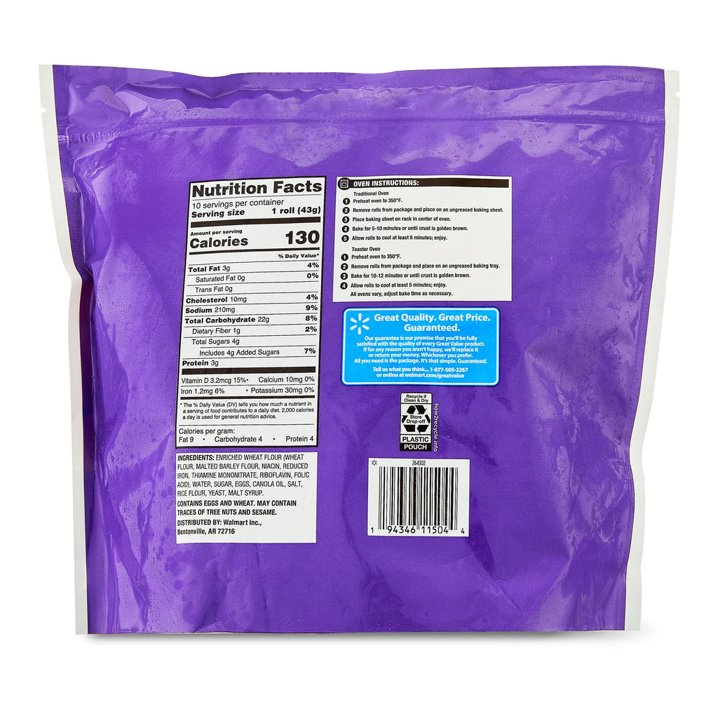 Great Value Yeast Dinner Rolls Frozen 15 Oz 10 Count