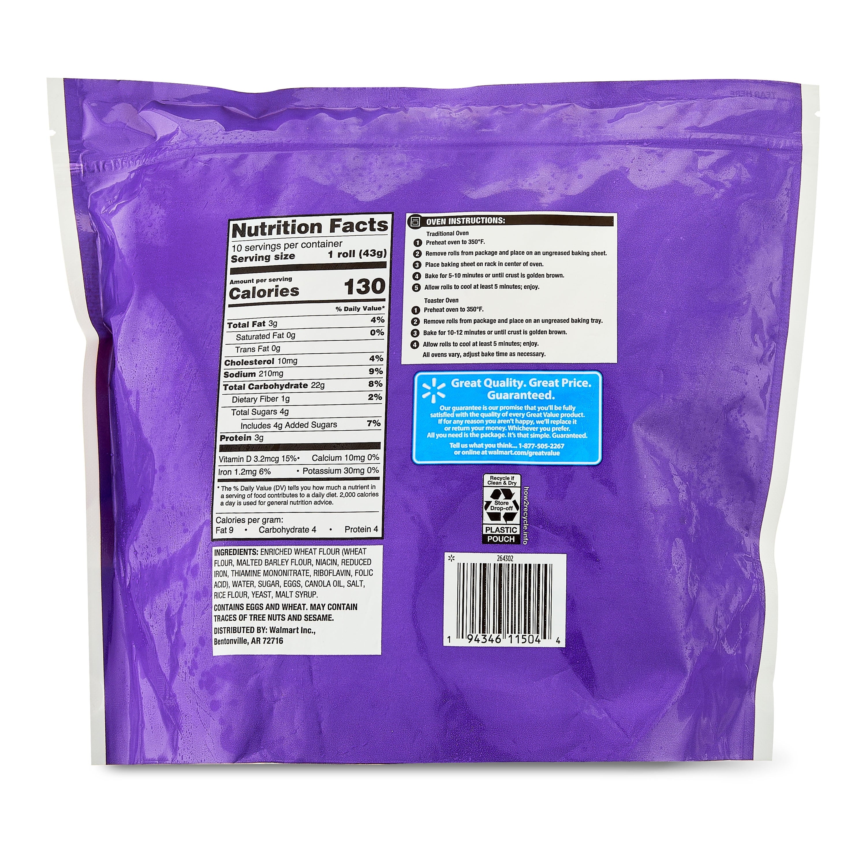 Great Value Yeast Dinner Rolls Frozen 15 Oz 10 Count