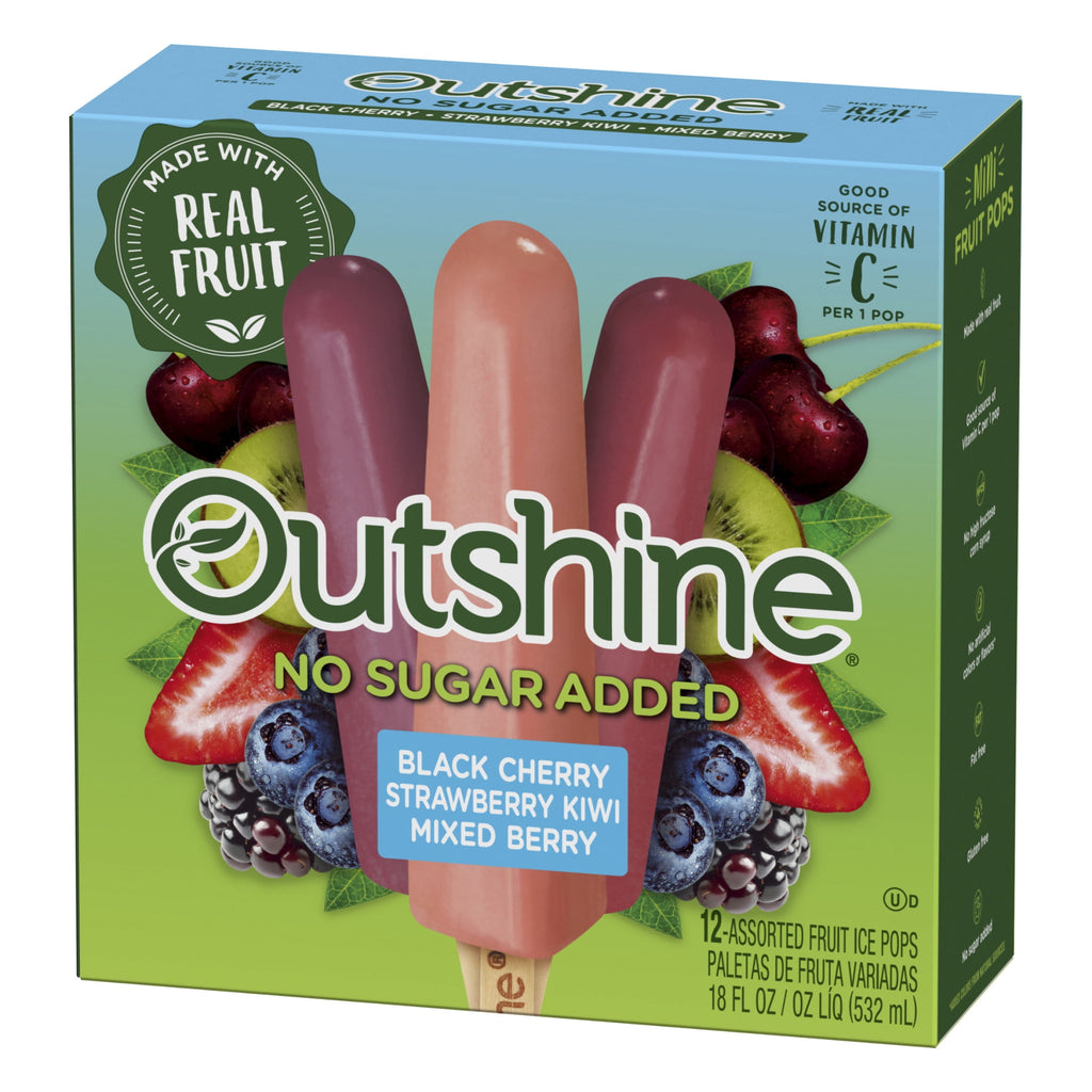 Outshine No Sugar Added Black Cherry Strawberry Kiwi Mixed Berry Frozen Fruit Pops 12 Count 18 Fl Oz