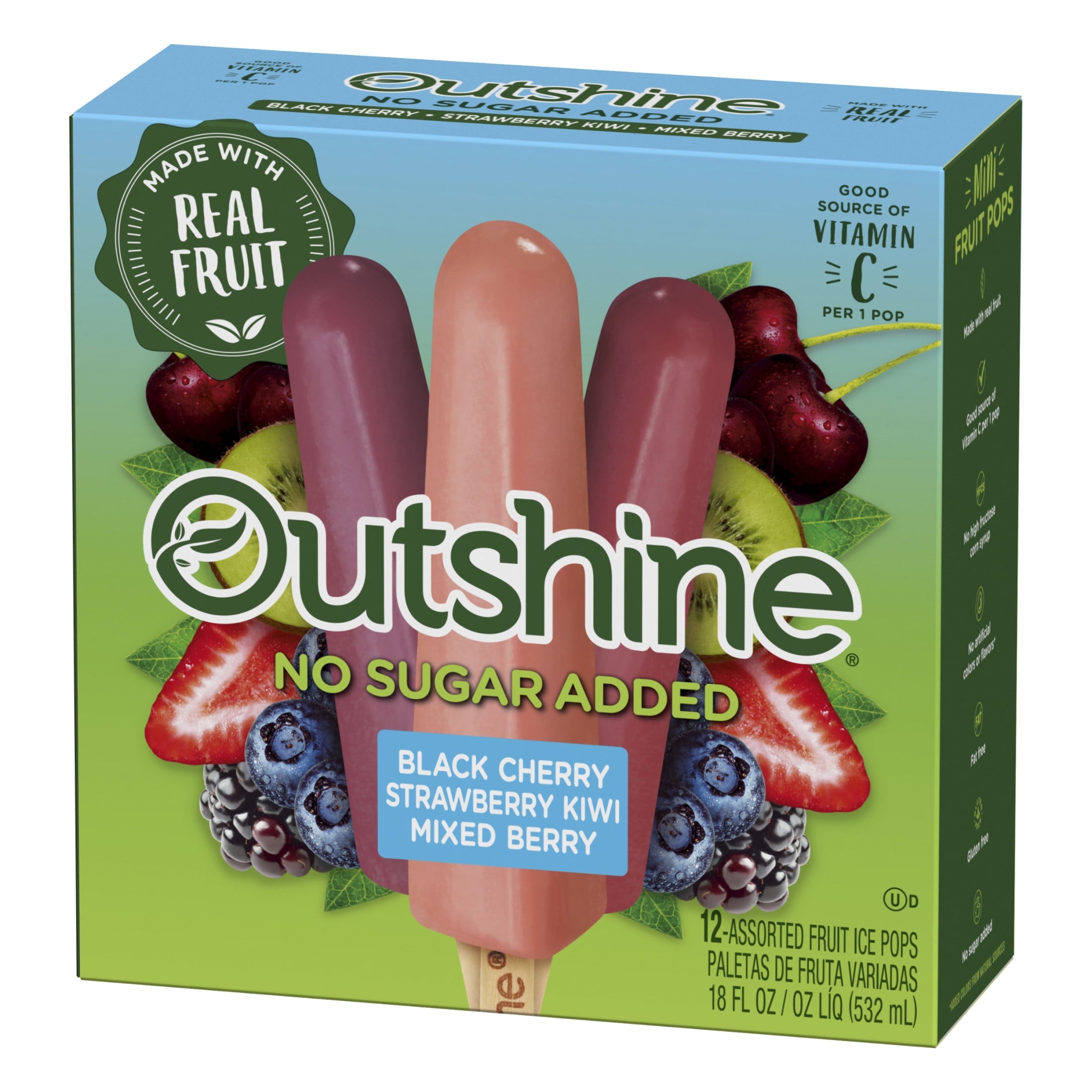 Outshine No Sugar Added Black Cherry Strawberry Kiwi Mixed Berry Frozen Fruit Pops 12 Count 18 Fl Oz