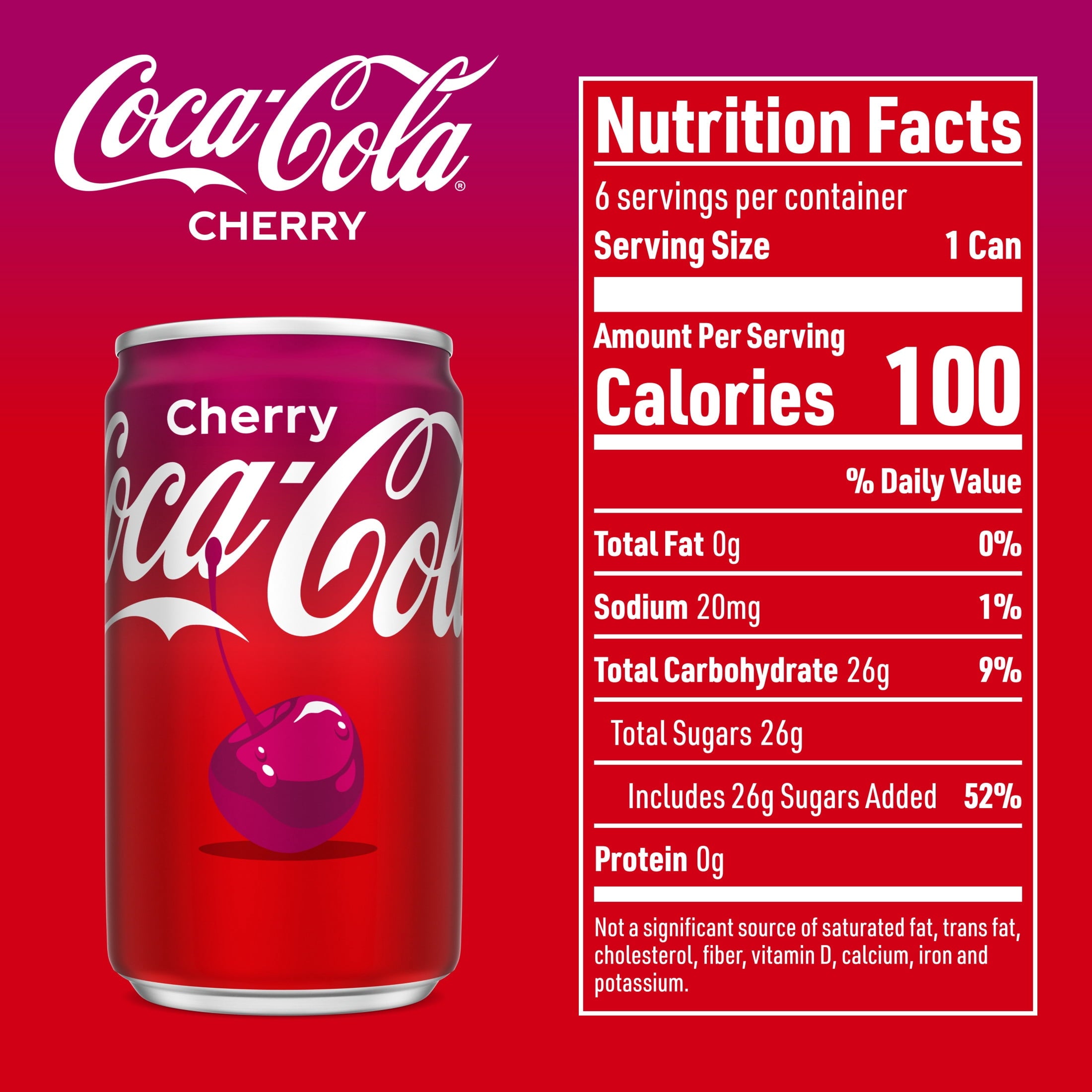 Cherry Soda Pop Mini Cans 7.5 Fl Oz 6 Pack Coca-Cola