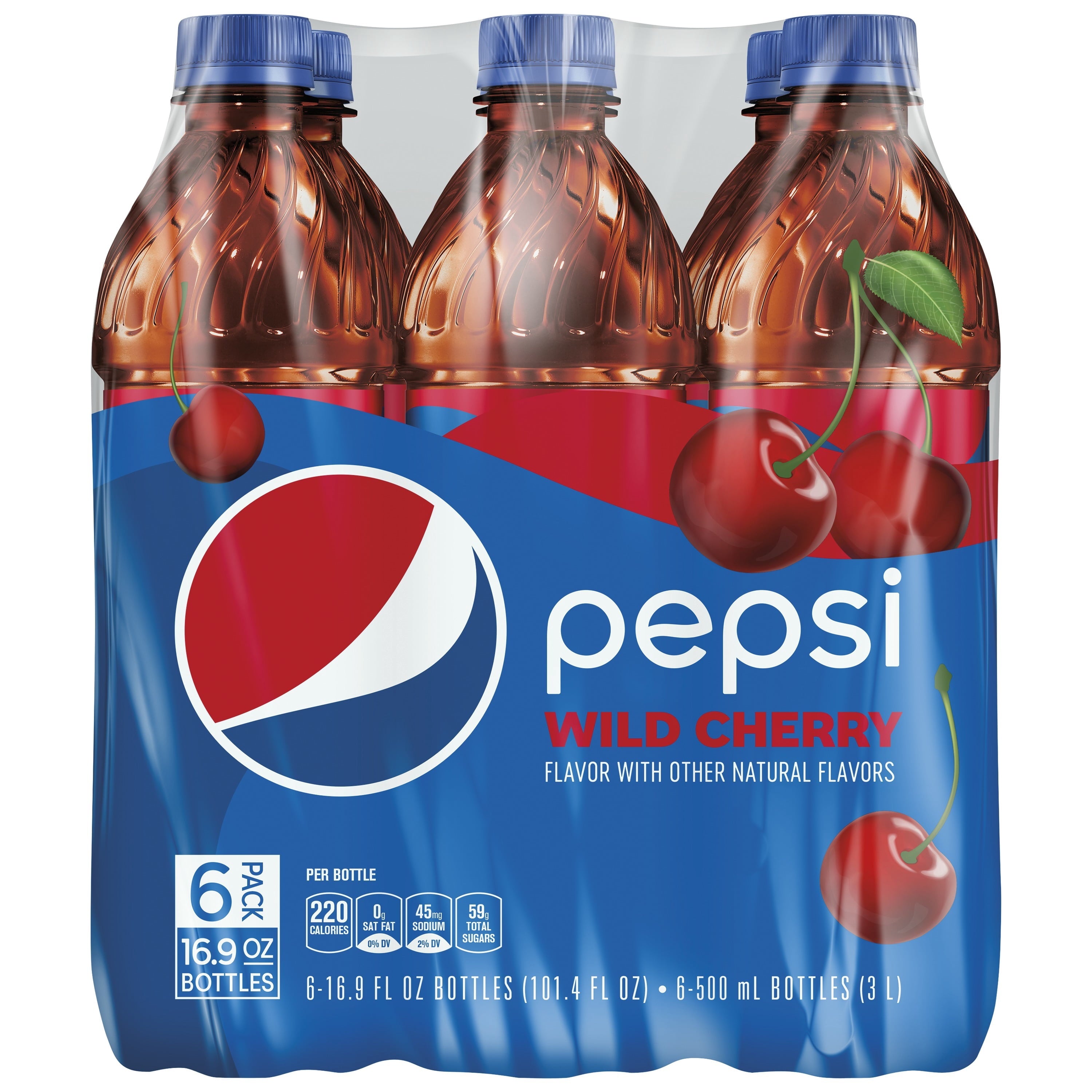 Pepsi Wild Cherry Cola Soda Pop Bottles 16.9 Fl Oz 6 Pack