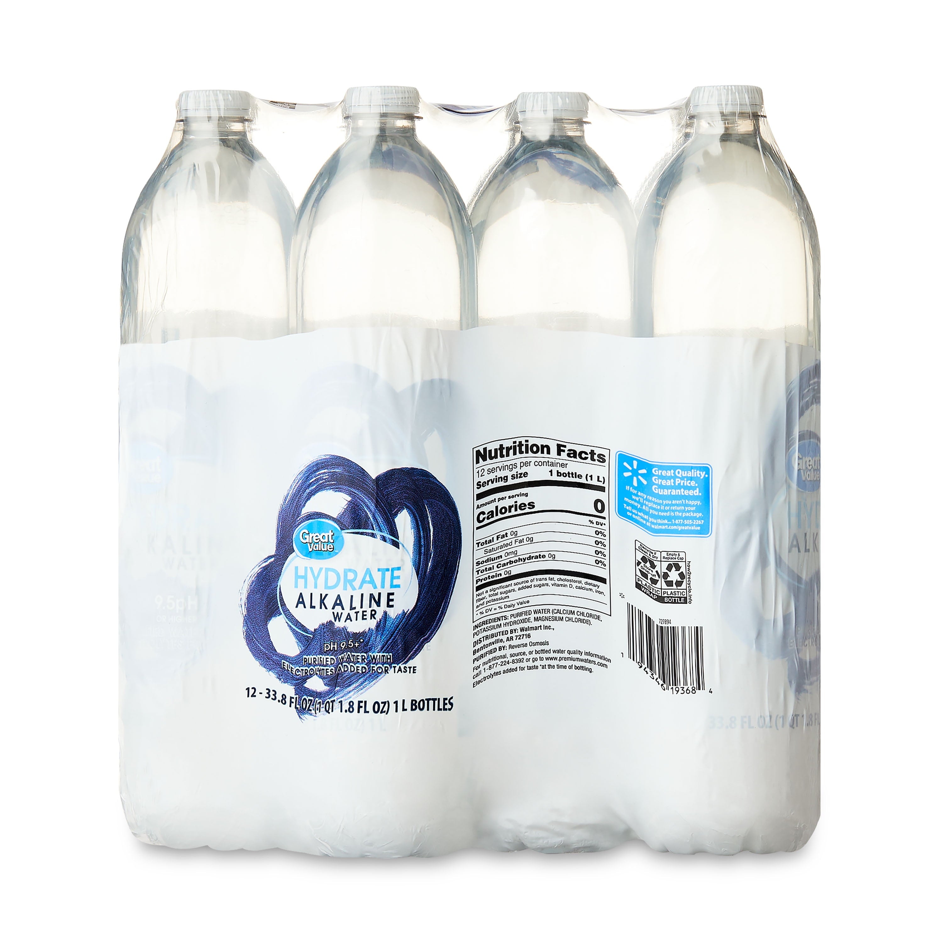 Great Value Hydrate Alkaline Water 33.8 fl oz 12 Count
