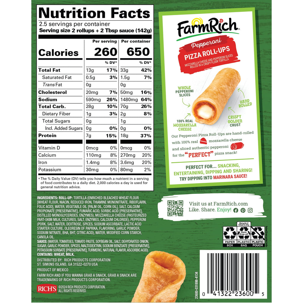 Farm Rich Pepperoni Pizza Roll-Ups Frozen 13 Oz
