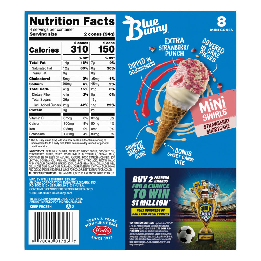 Blue Bunny Mini Swirls Strawberry Shortcake Cones 8 Count 18.4 Fl Oz