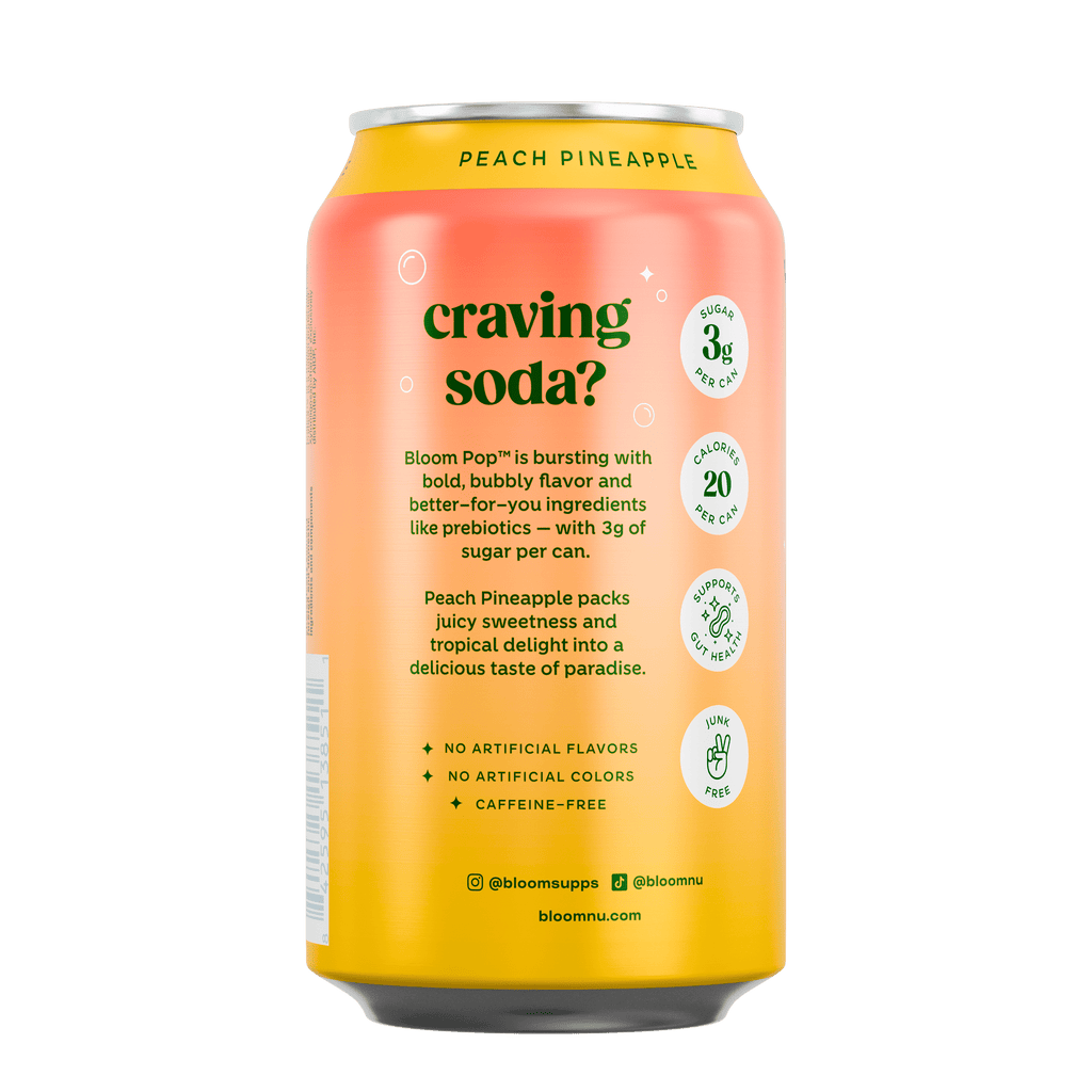 Bloom Nutrition Pop Prebiotic Soda Peach Pineapple Can 12 Fl Oz