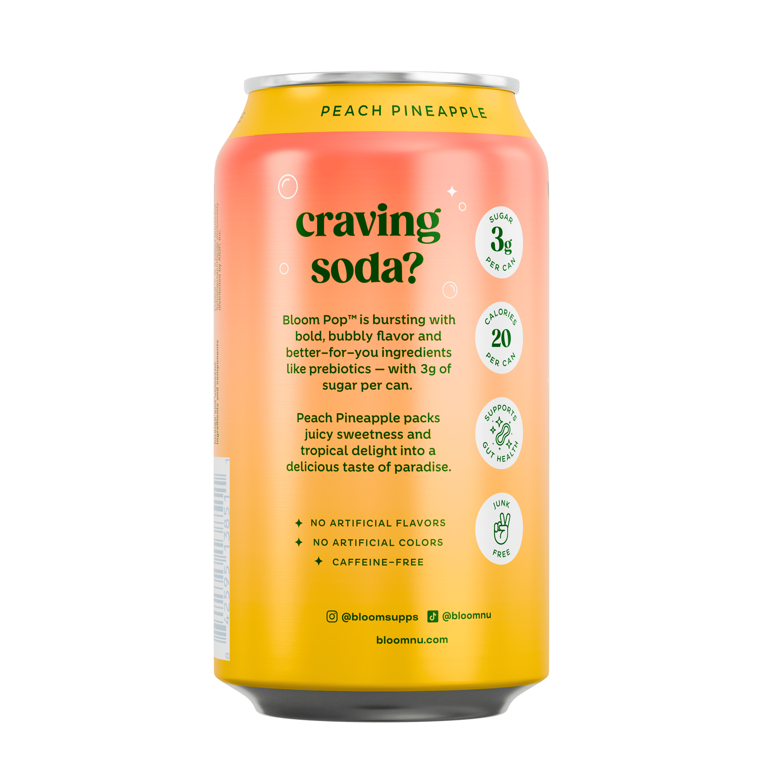 Bloom Nutrition Pop Prebiotic Soda Peach Pineapple Can 12 Fl Oz