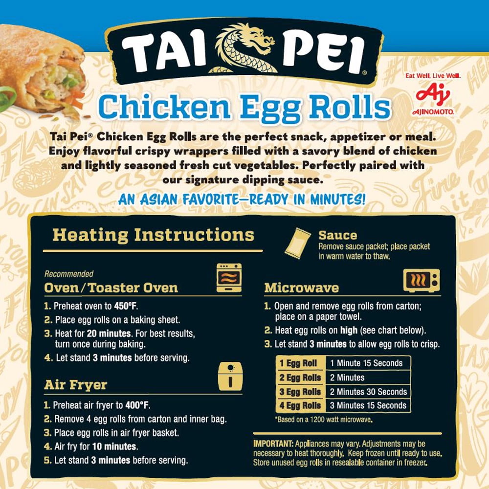 Tai Pei Chicken Egg Rolls Frozen Asian Appetizers 8 Count 24.5 Oz
