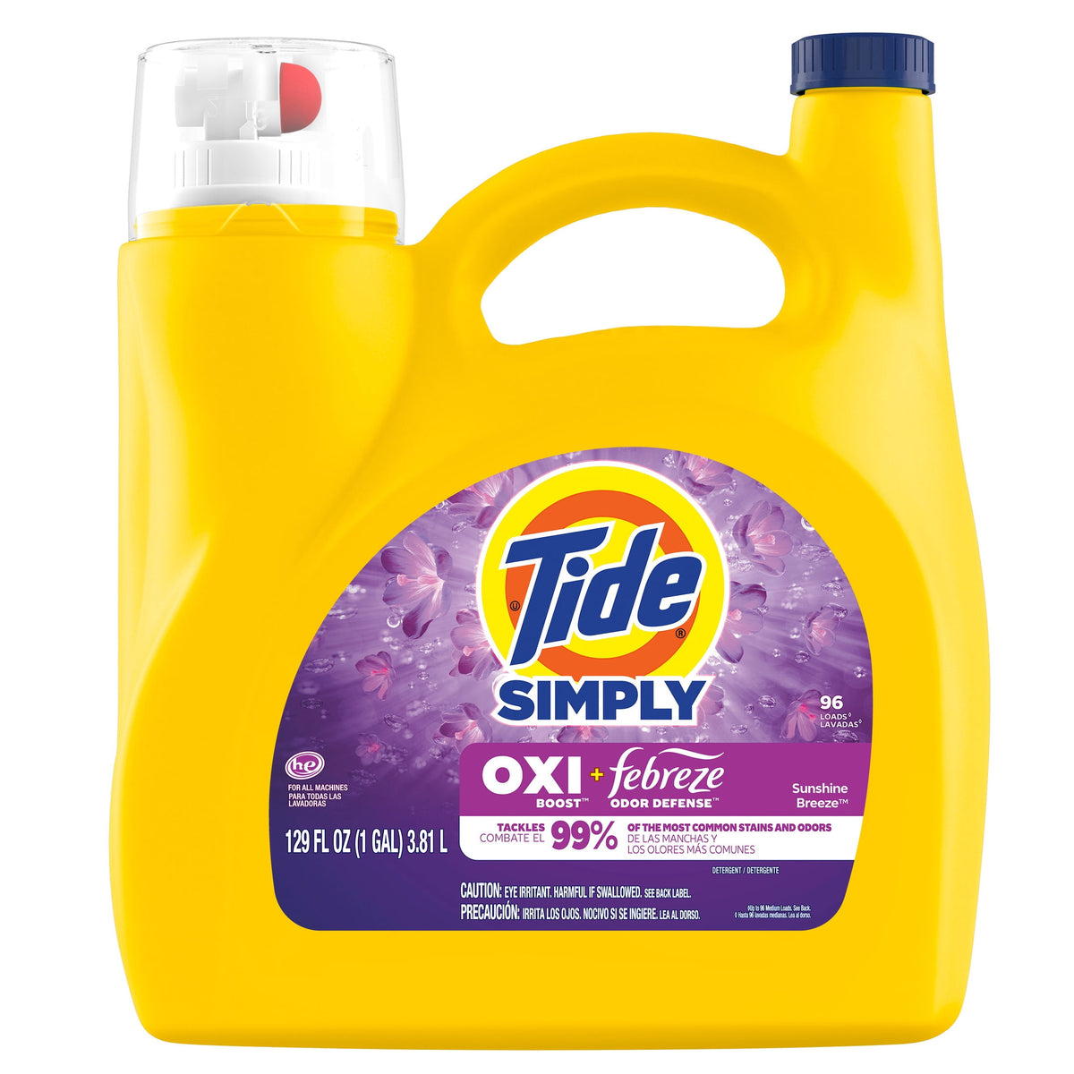 Tide Simply Oxi Boost Plus Febreze Odor Defense Liquid Laundry Detergent Sunny Breeze 129 fl oz 96 Loads