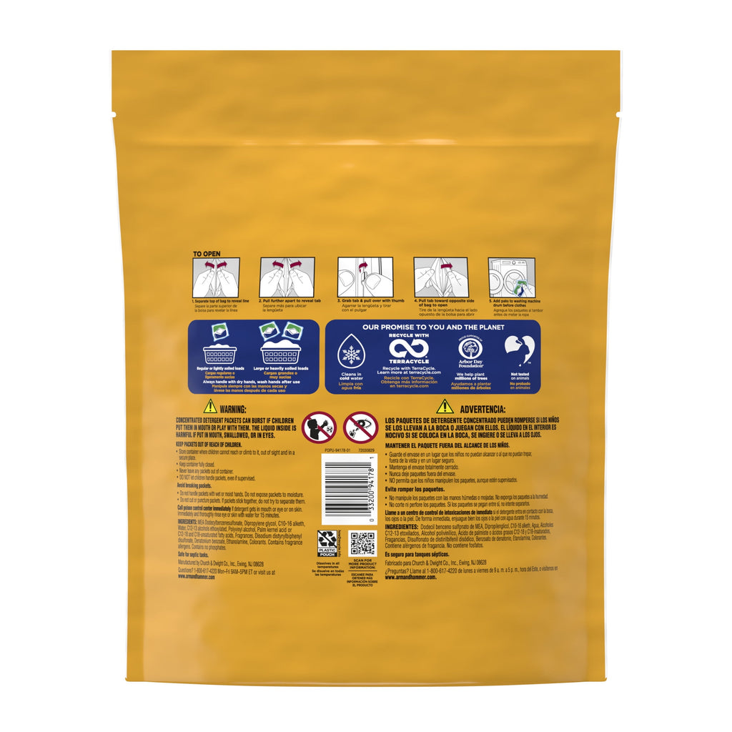 ARM & HAMMER Plus OxiClean 5-in-1 Laundry Detergent Power Paks Fresh Scent 72 Count