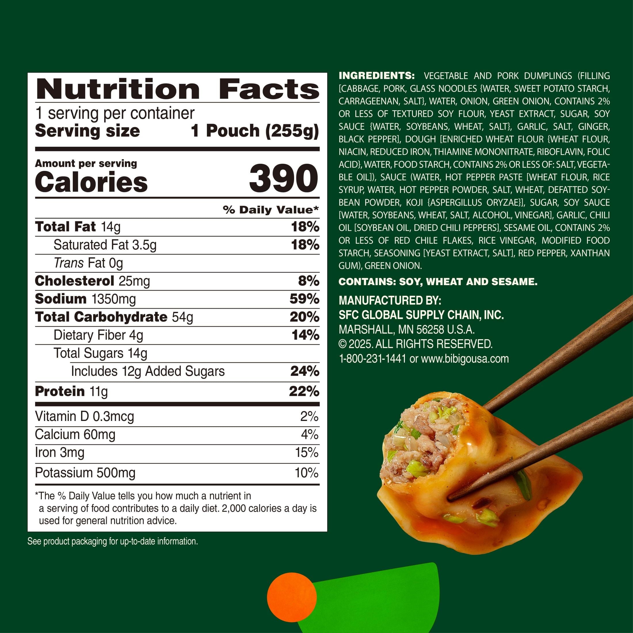 Bibigo Vegetable & Pork Spicy Sauced Dumplings Frozen 9.01 Oz