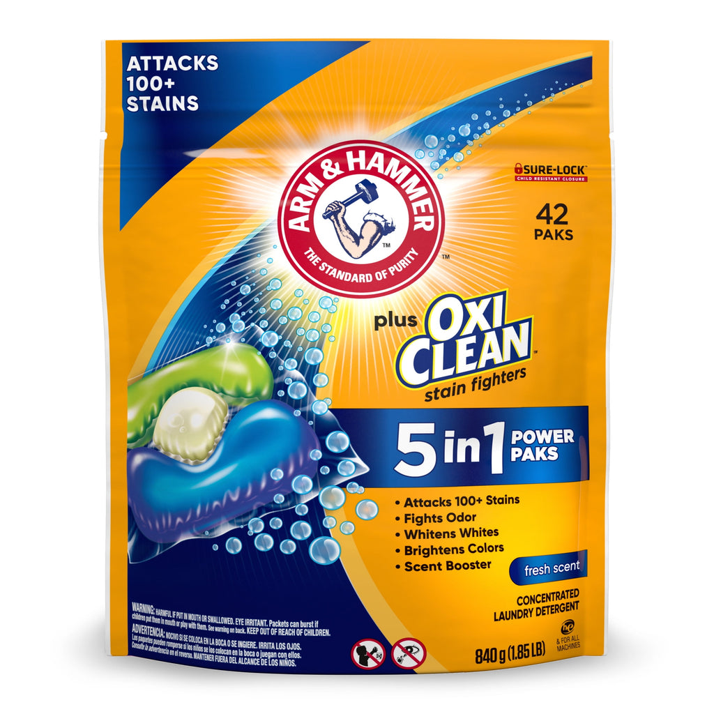 ARM & HAMMER Plus OxiClean 5-in-1 Laundry Detergent Paks Fresh Scent 42 Count
