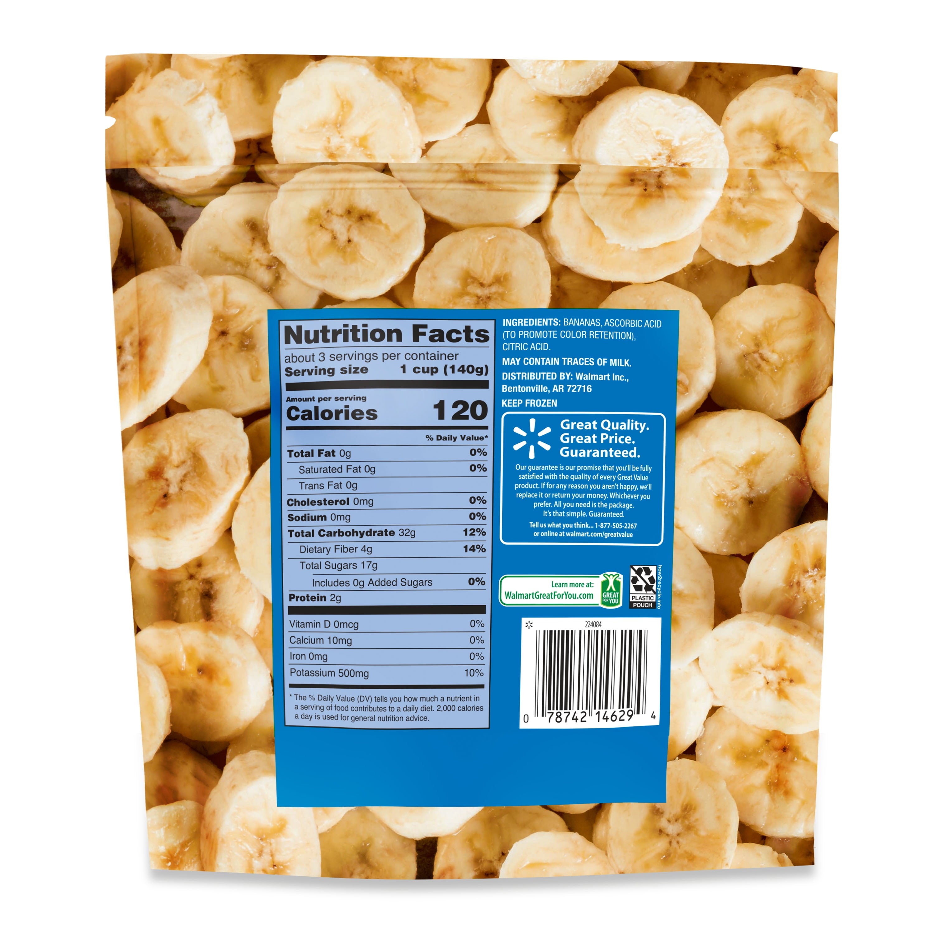 Great Value Sliced Bananas Frozen 16 Oz