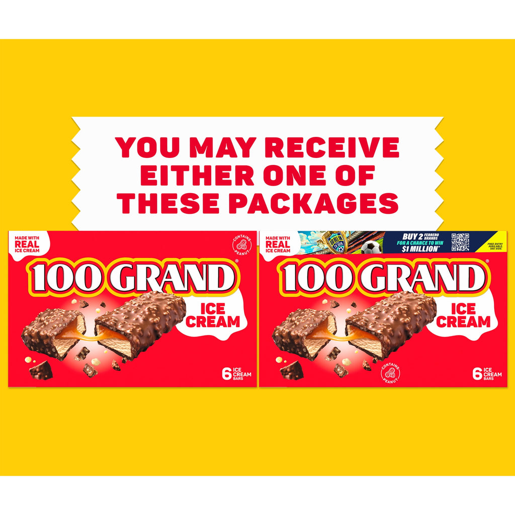 100 Grand Ice Cream Bars Caramel Crispy Crunchies Chocolatey Coating 6 Count 12 Fl Oz