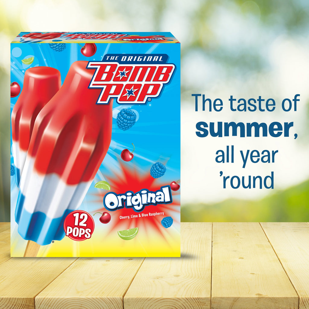 Bomb Pop Original Freeze Ice Pops Cherry Lime & Blue Raspberry 12 Count 21 Fl Oz