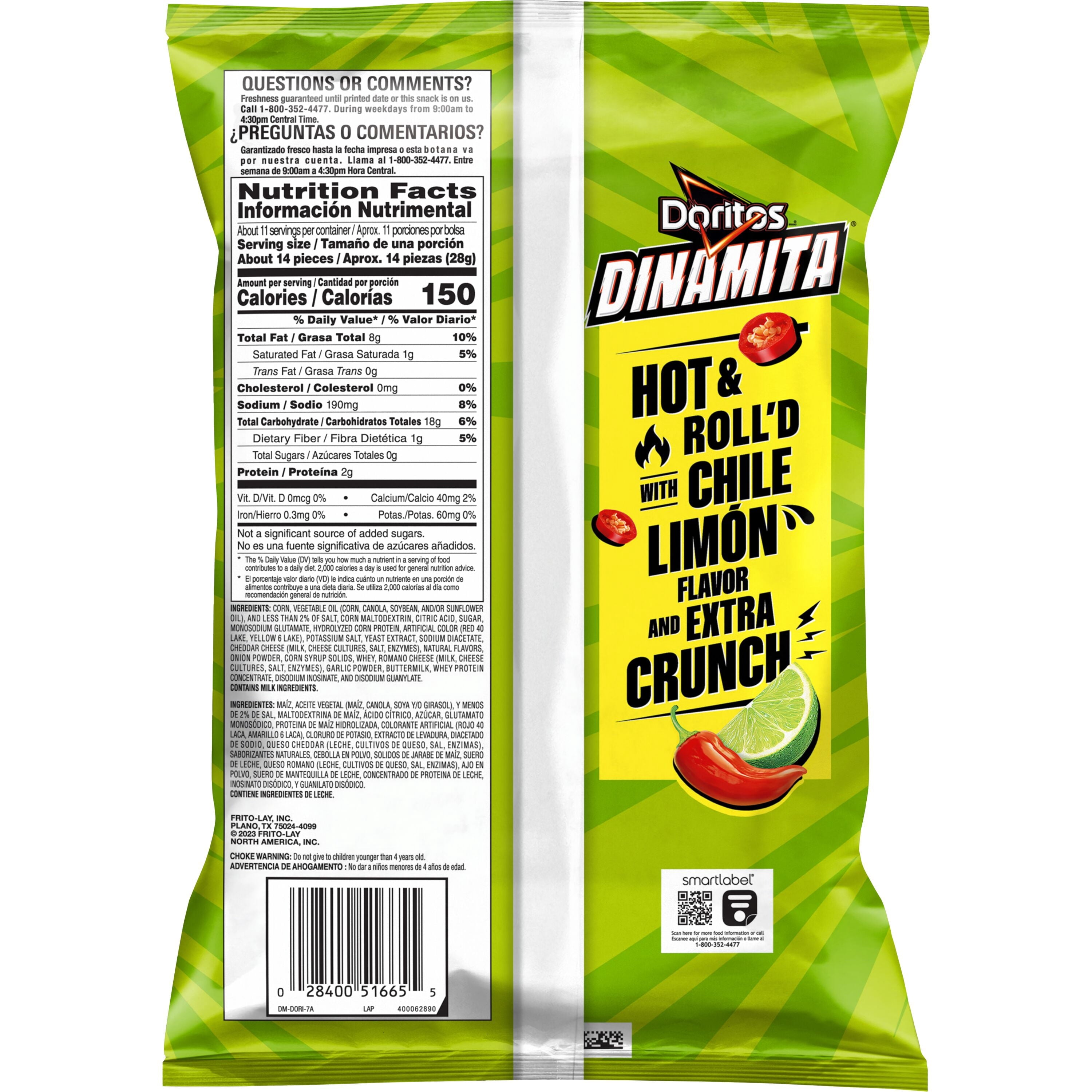 Dinamita Chile Limon Flavored Tortilla Chips 10.75 Oz Doritos