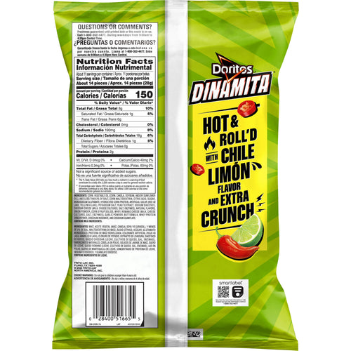 Dinamita Chile Limon Flavored Tortilla Chips 10.75 Oz Doritos