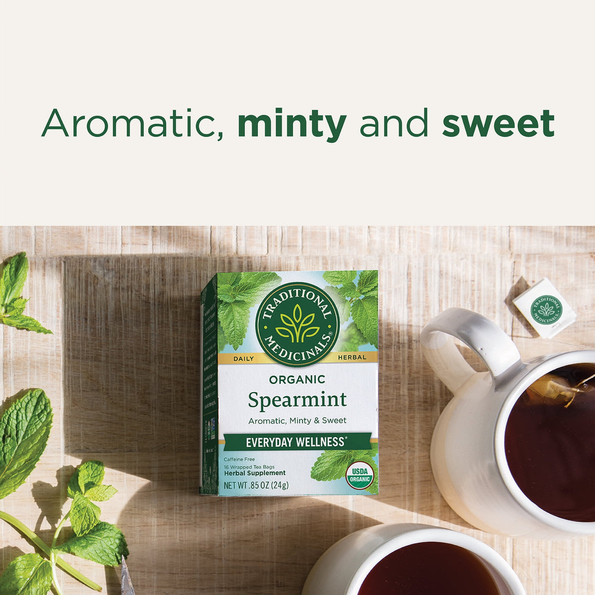 Traditional Medicinals Organic Spearmint Herbal Tea Bags Caffeine Free 16 Count