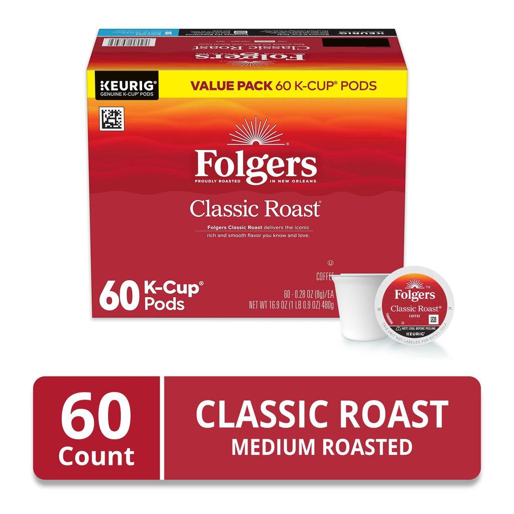 Folgers Classic Roast Medium Roast Coffee Keurig K-Cup Pods 60 Count Box