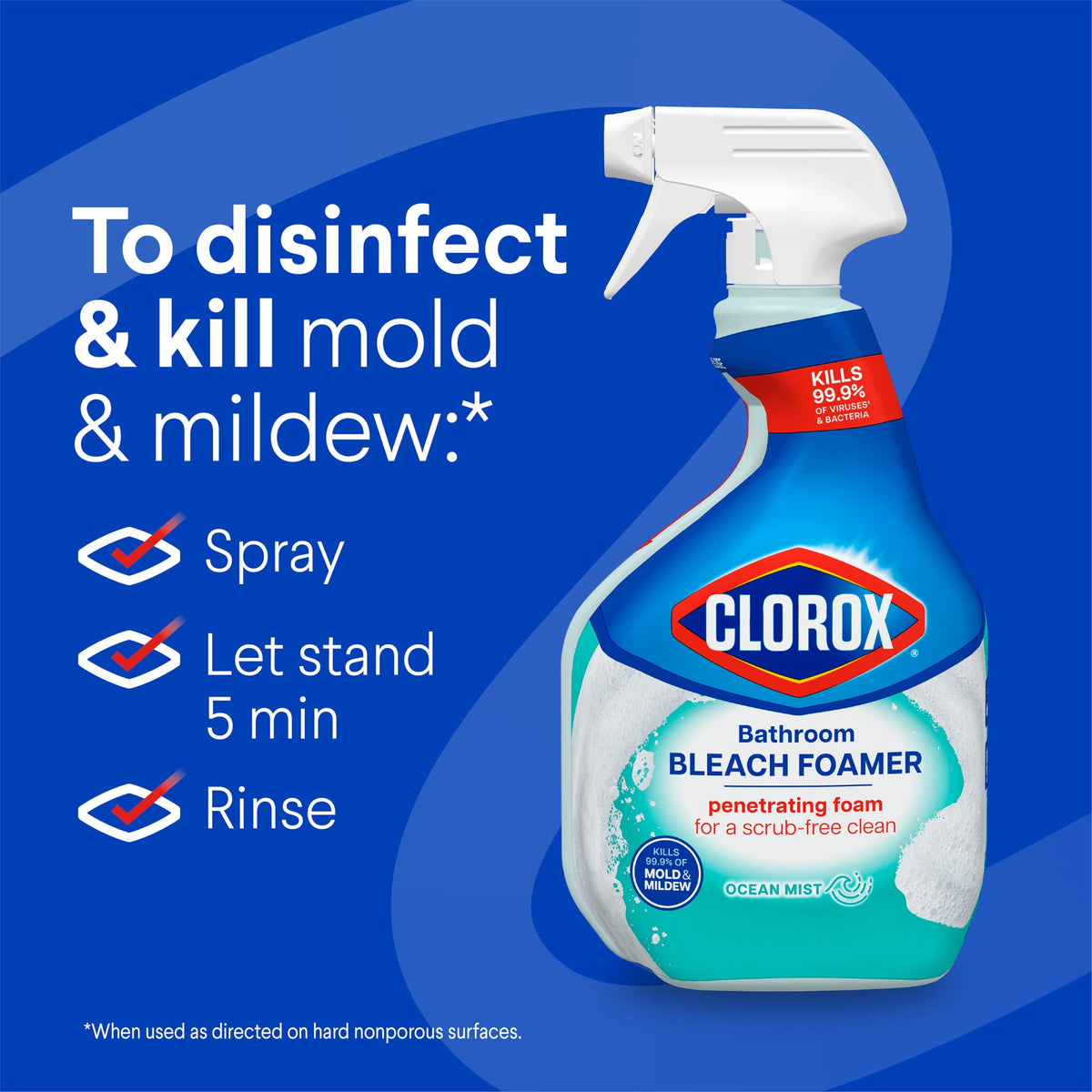 Clorox Bleach Foamer Bathroom Shower Cleaner Spray Ocean Mist 30 fl oz